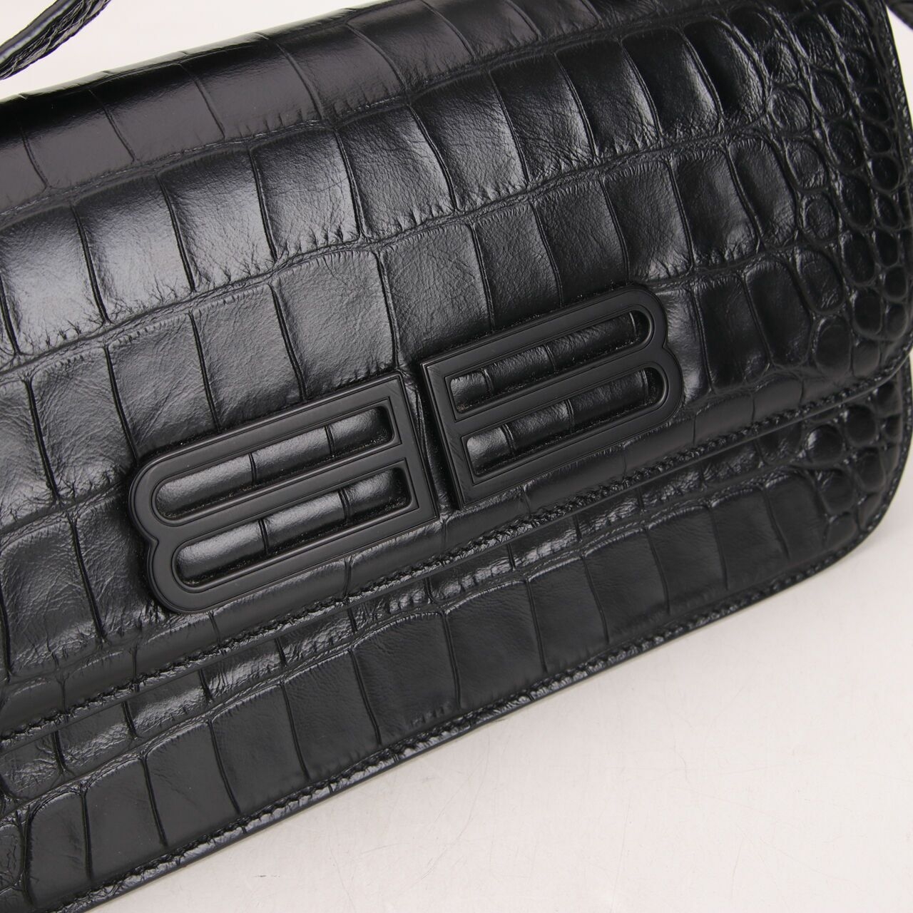 Balenciaga Gossip S Croco Embosse Black Shoulder Bag