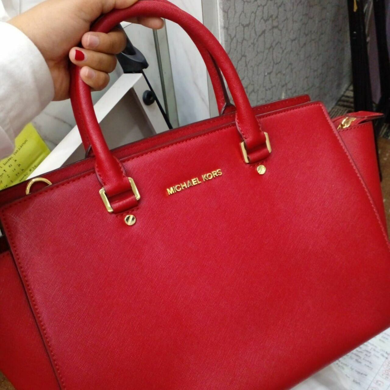 Michael Kors Selma Saffiano Red Satchel