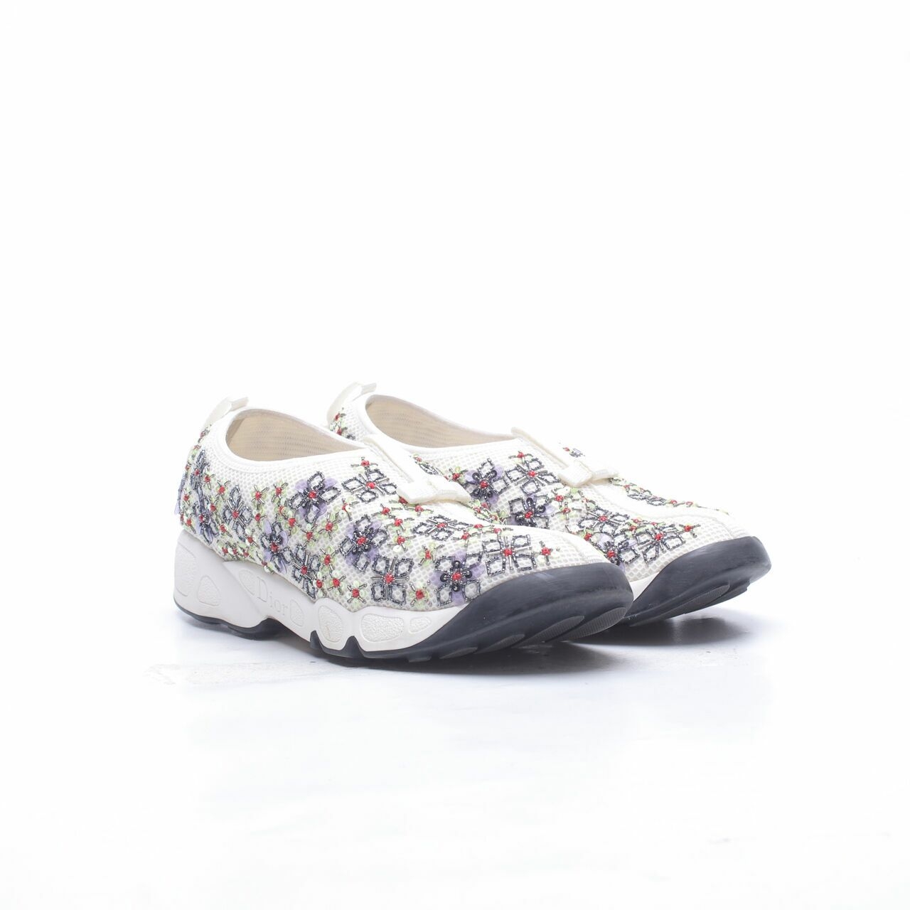 Dior White Mesh Embellished Fusion Slip On Sneakers 