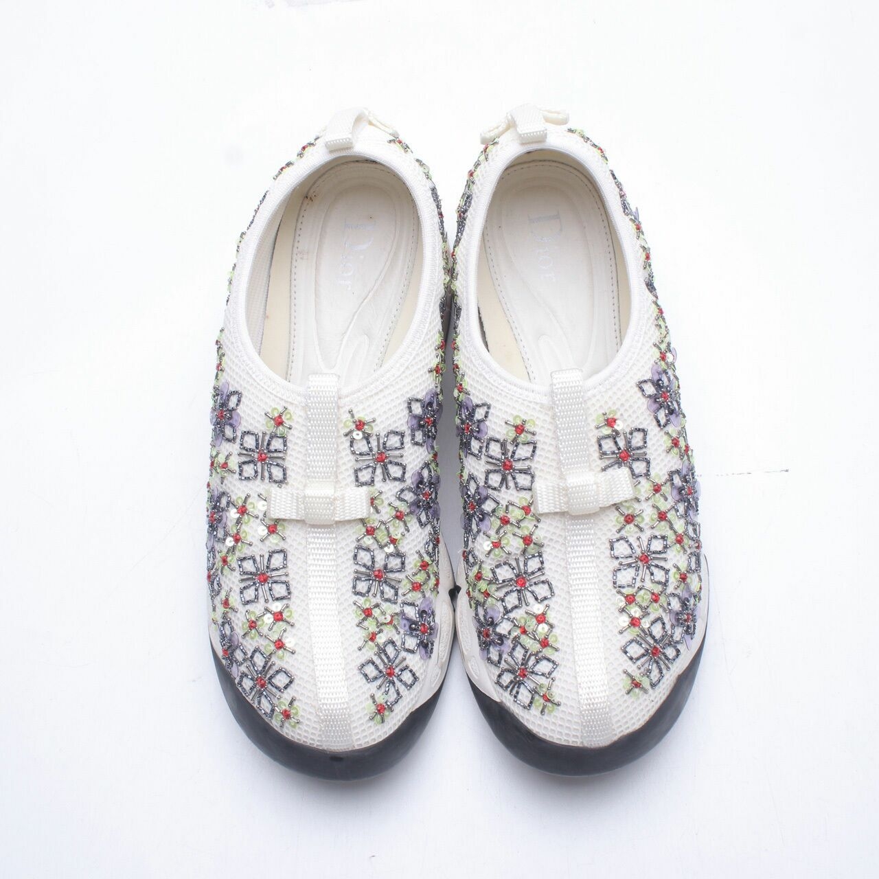 Dior White Mesh Embellished Fusion Slip On Sneakers 