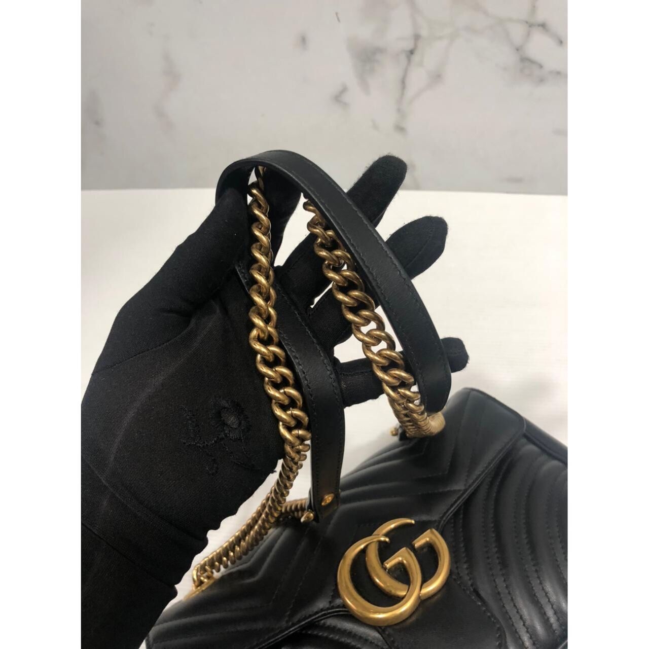 Gucci GG Marmont Small Black GHW Shoulder Bag