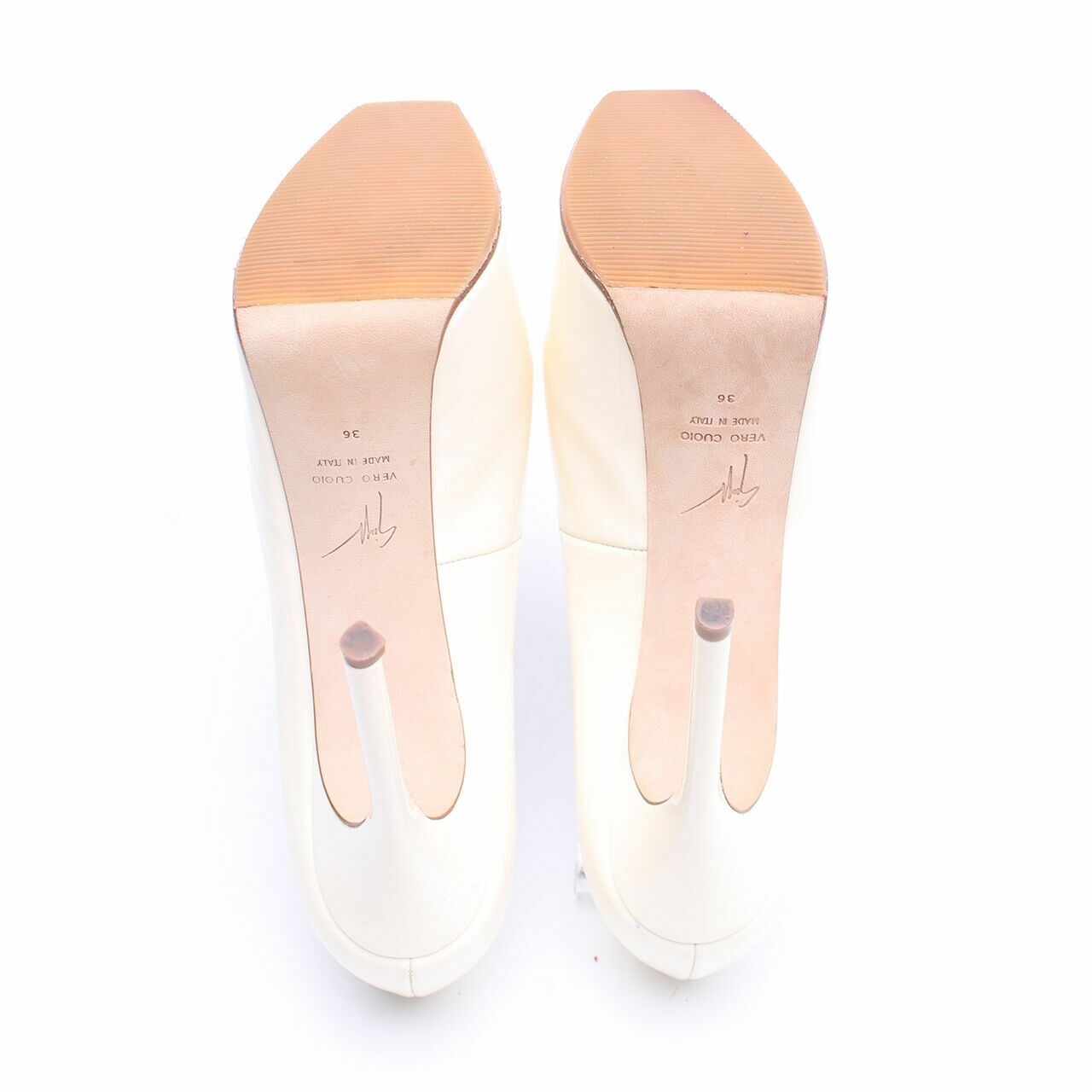 Giuseppe Zanotti Creme Patent Leather Peep Toe Platform Heels