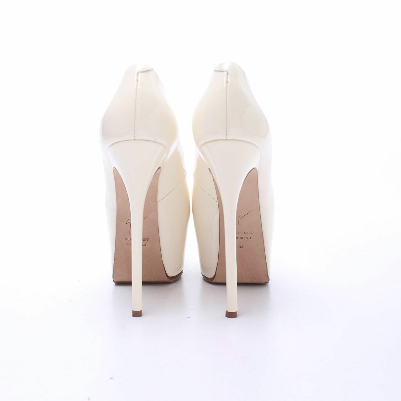 Giuseppe Zanotti Creme Patent Leather Peep Toe Platform Heels