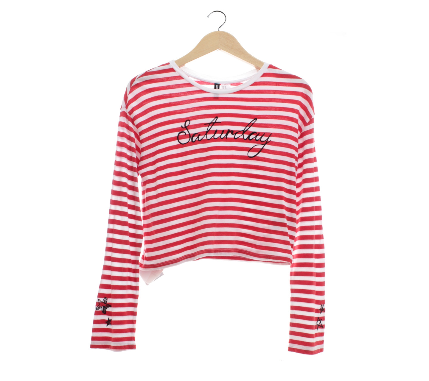 H M Red & White Striped Crop Blouse