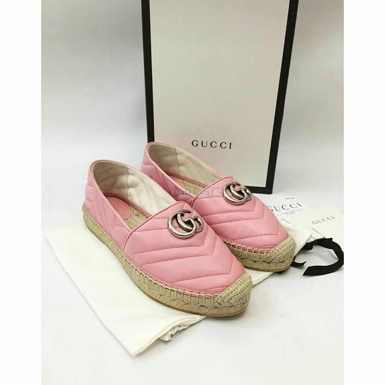 Gucci Espadrilles Marmont Pink Leather SHW Flats