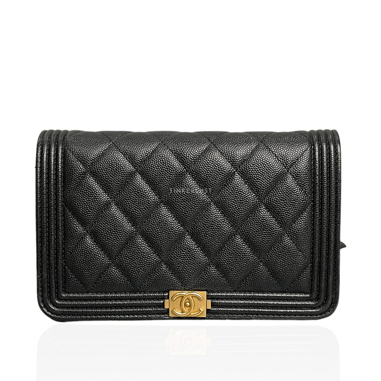 Chanel Boy Caviar Quilted Black Chip GHW Wallet On Chain