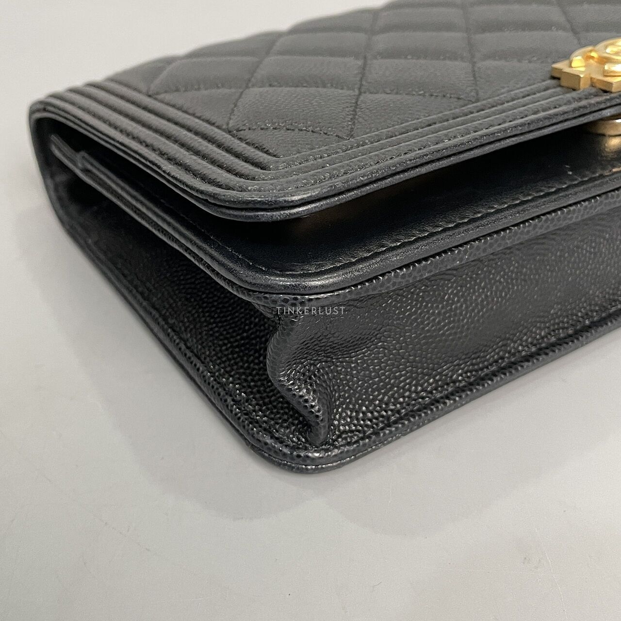 Chanel Boy Caviar Quilted Black Chip GHW Wallet On Chain