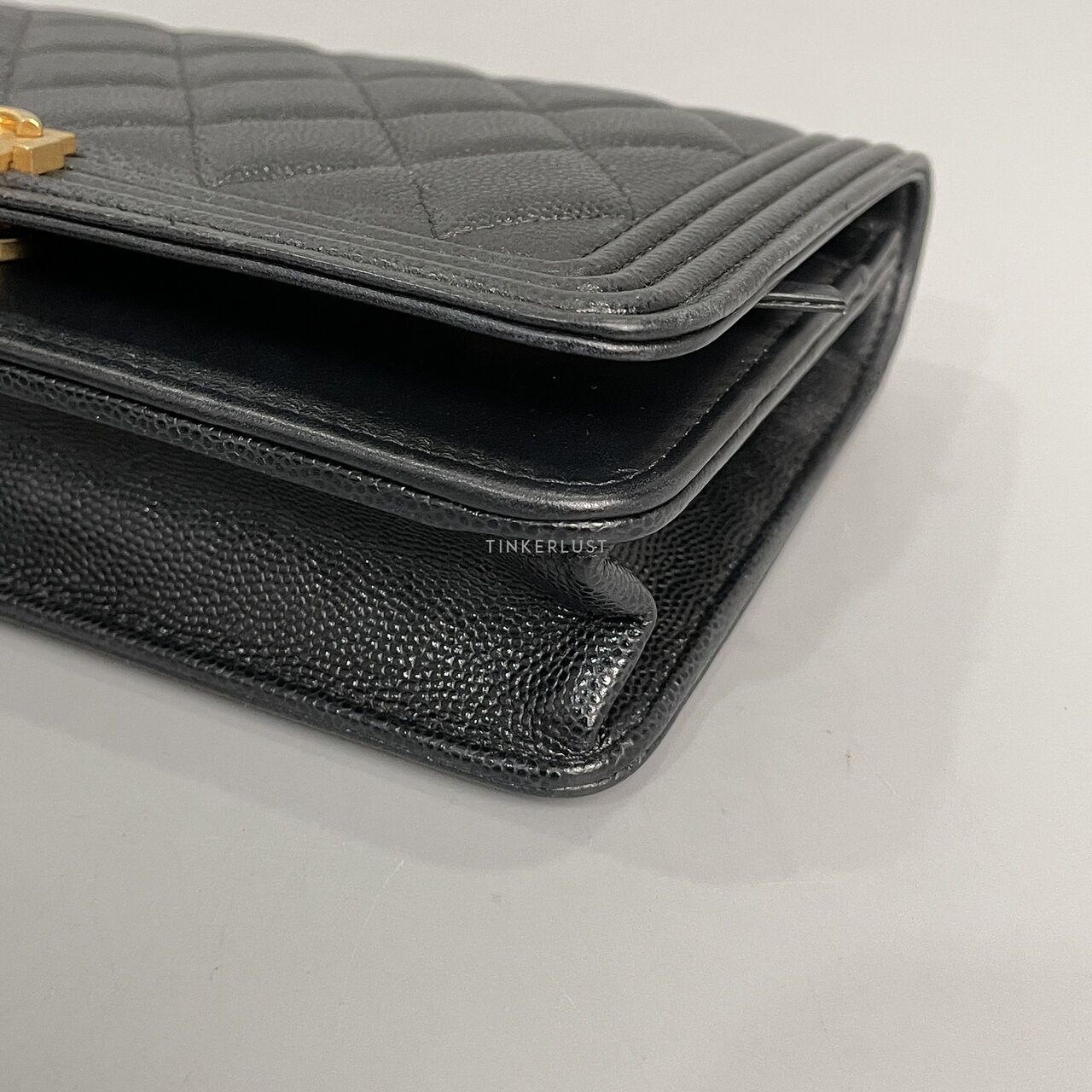 Chanel Boy Caviar Quilted Black Chip GHW Wallet On Chain