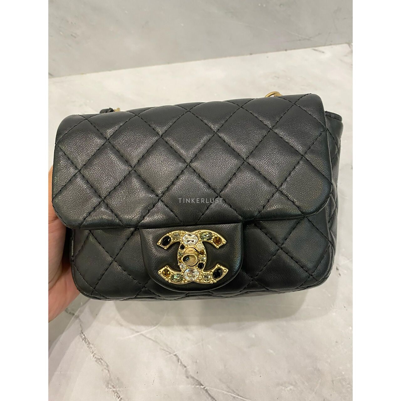 Chanel Mini Square Crystal Lock #14 LGHW Sling Bag