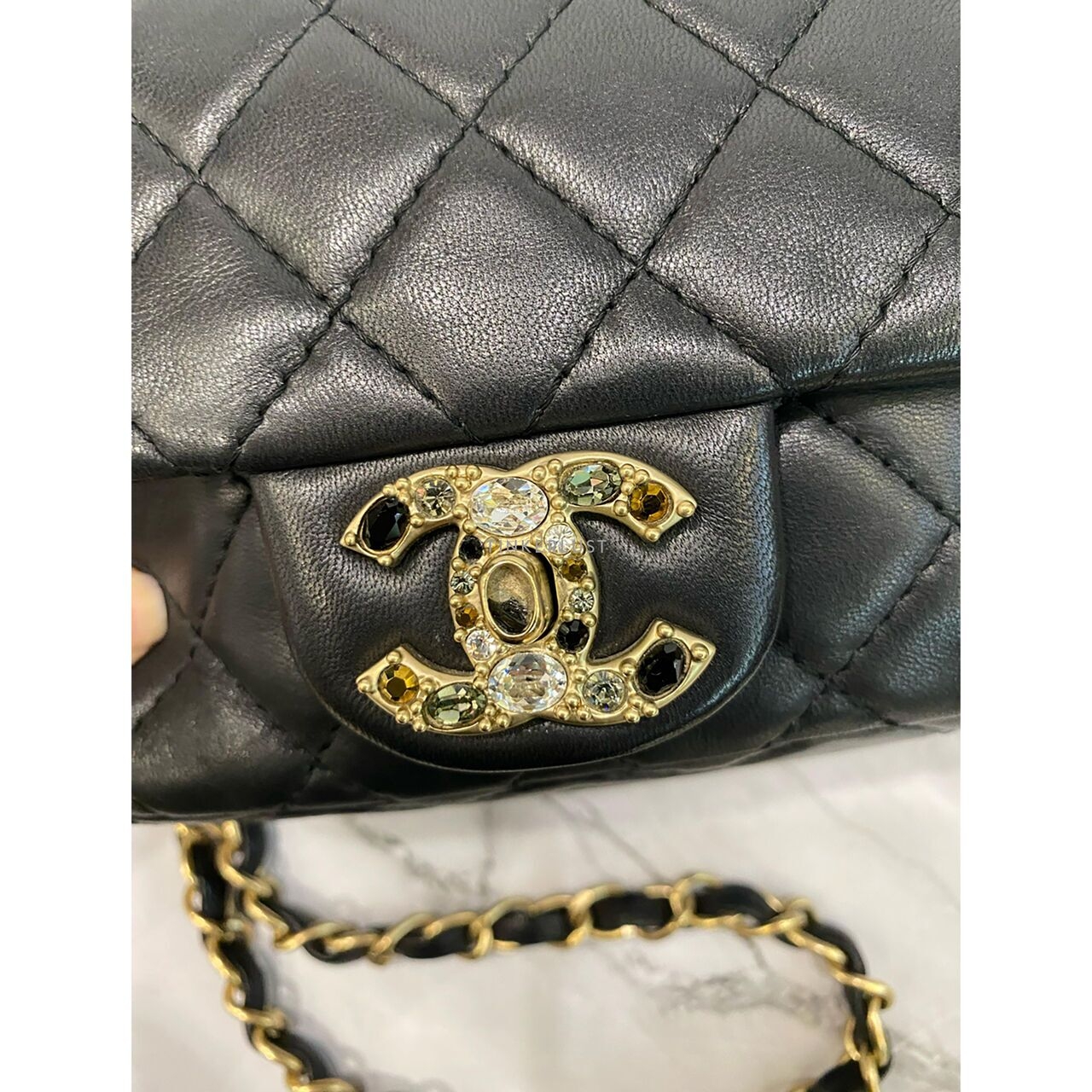 Chanel Mini Square Crystal Lock #14 LGHW Sling Bag