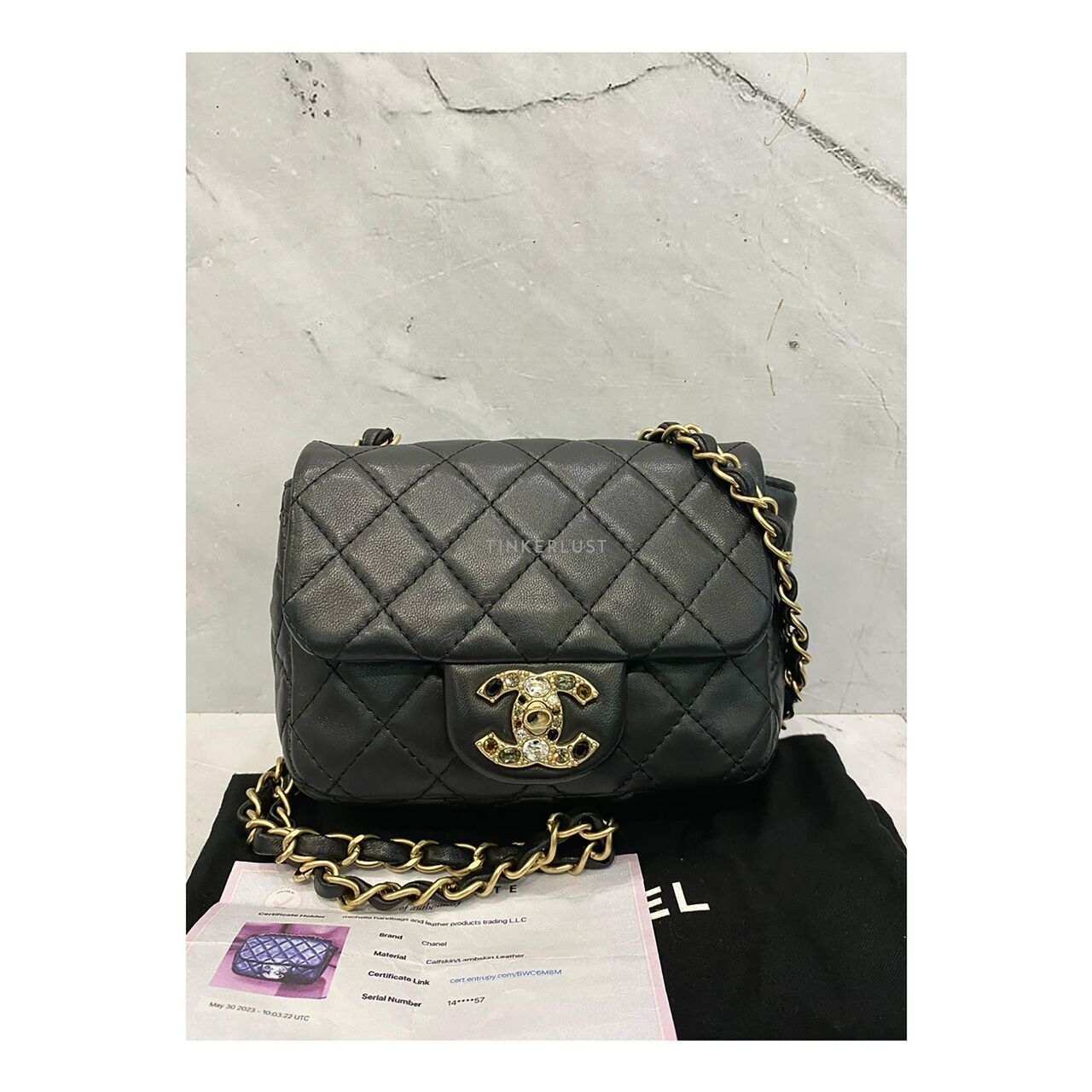 Chanel Mini Square Crystal Lock #14 LGHW Sling Bag