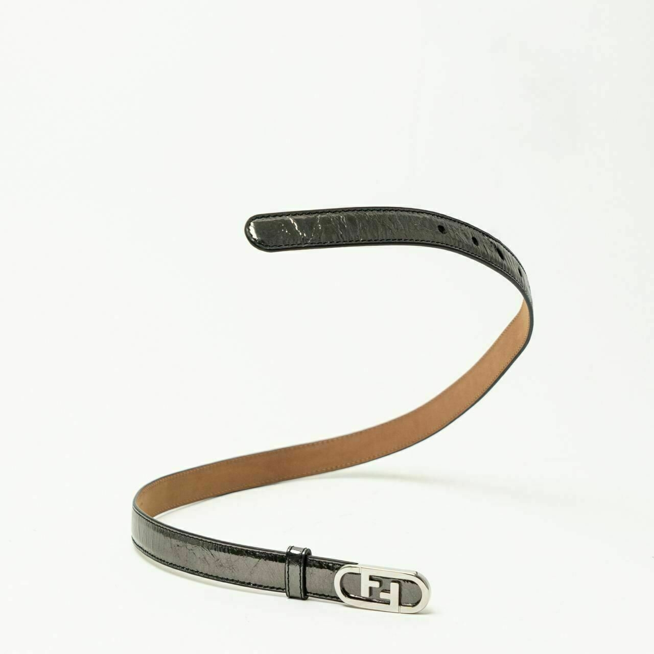 Fendi FF Oval Logo Buckle Fastening Belt Light Grey