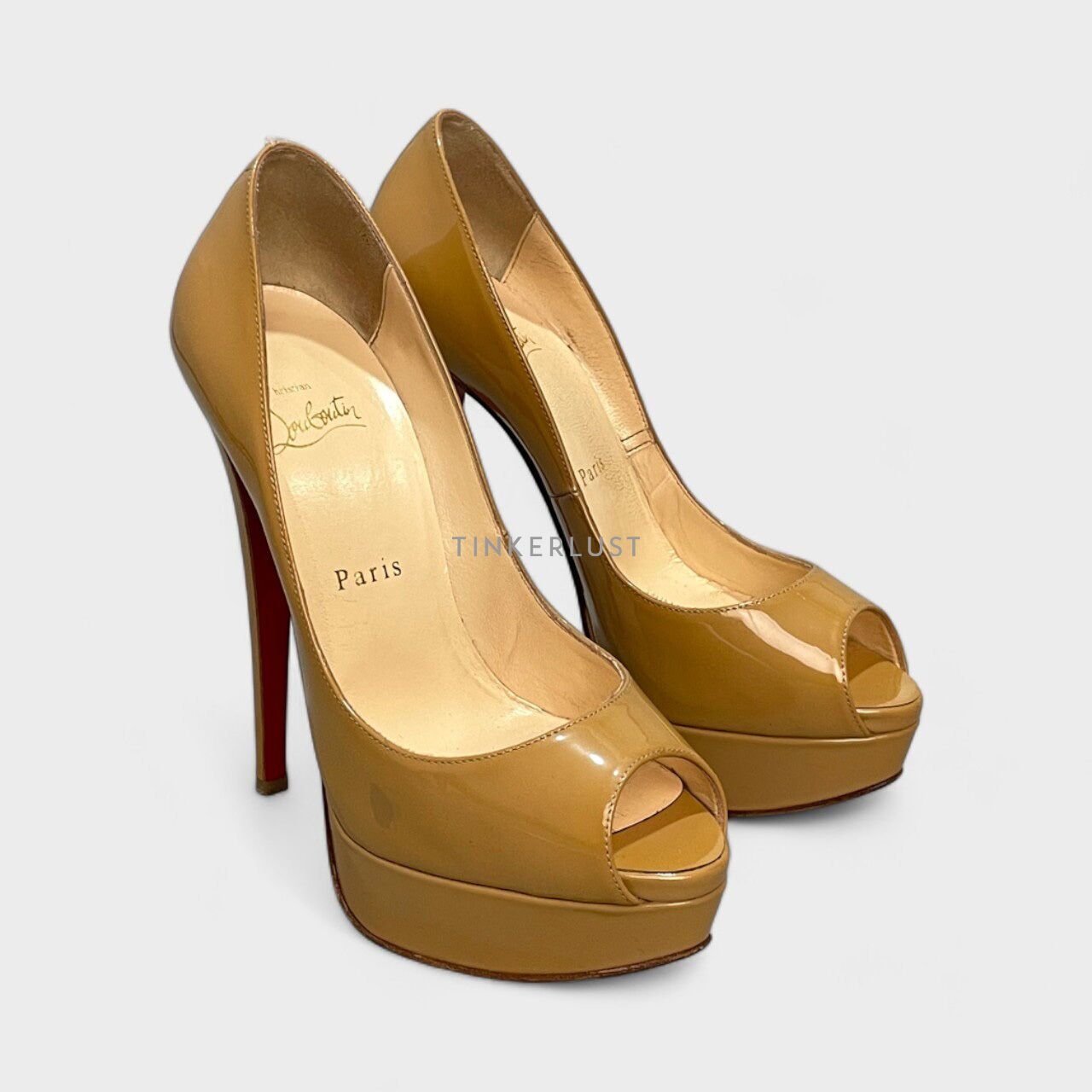 Christian Louboutin Beige Patent Leather New Prive Platform Pumps Heels