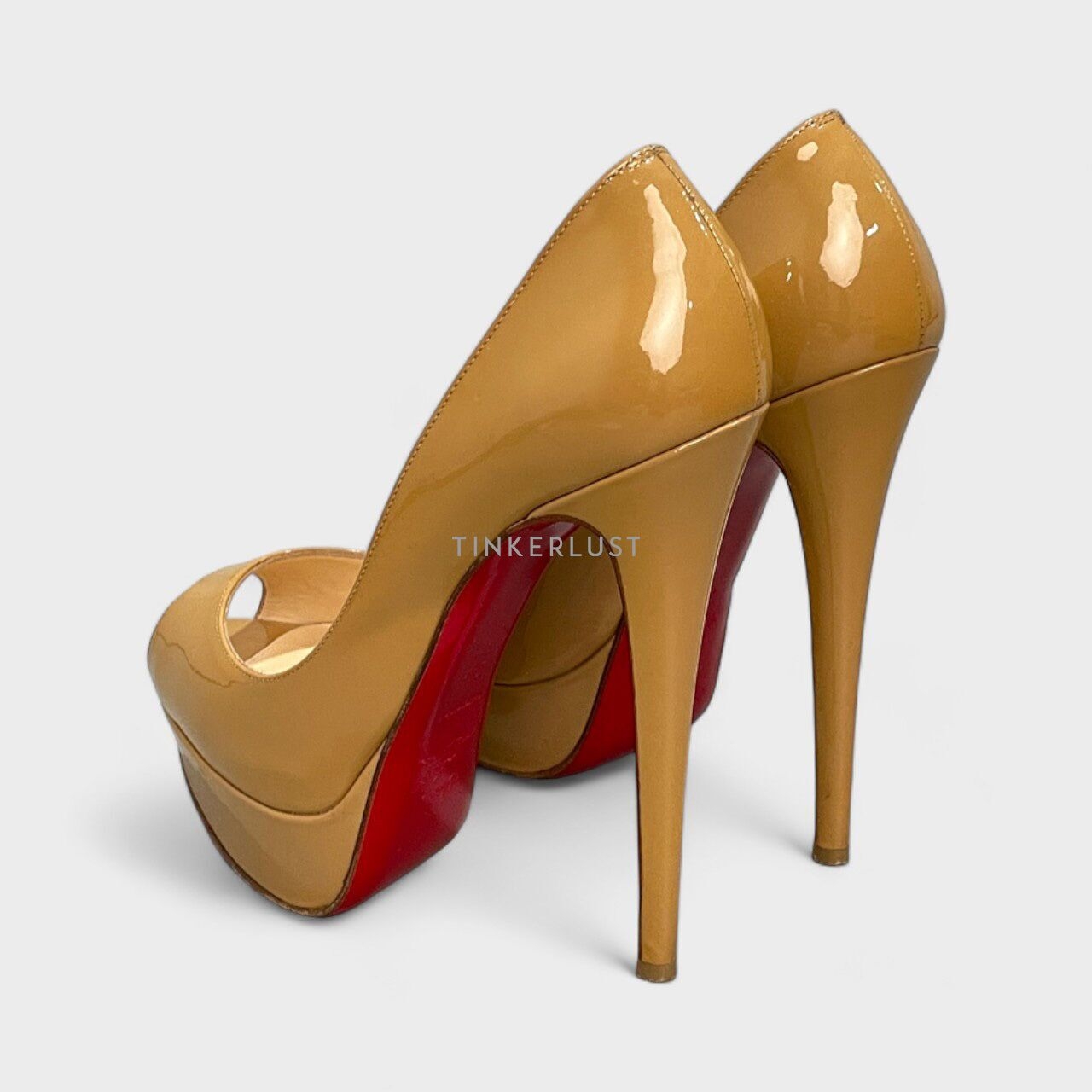 Christian Louboutin Beige Patent Leather New Prive Platform Pumps Heels