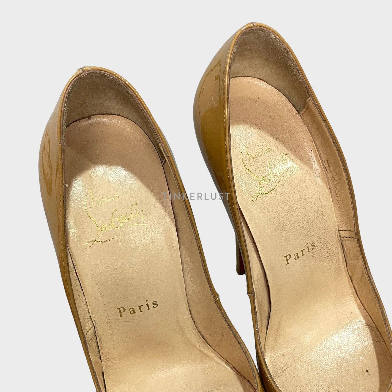 Christian Louboutin Beige Patent Leather New Prive Platform Pumps Heels