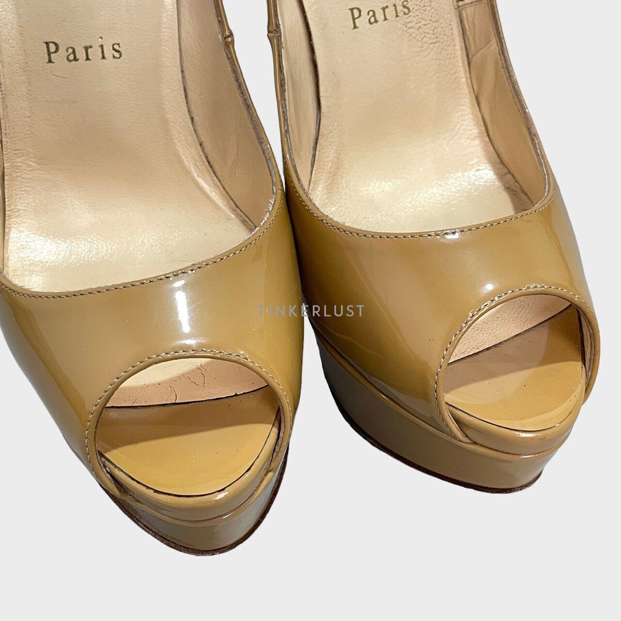 Christian Louboutin Beige Patent Leather New Prive Platform Pumps Heels