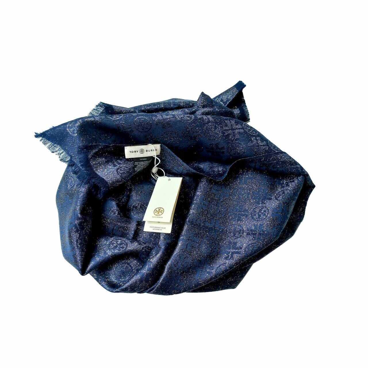 Tory Burch Lurex Traveler Oblong Scarf (Pashmina) Navy