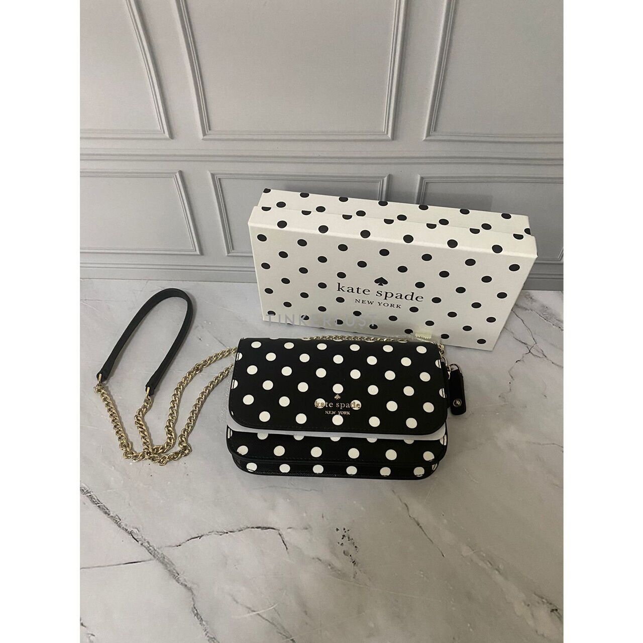 Kate Spade Cheers Charming Dot Boxed Black Sling Bag