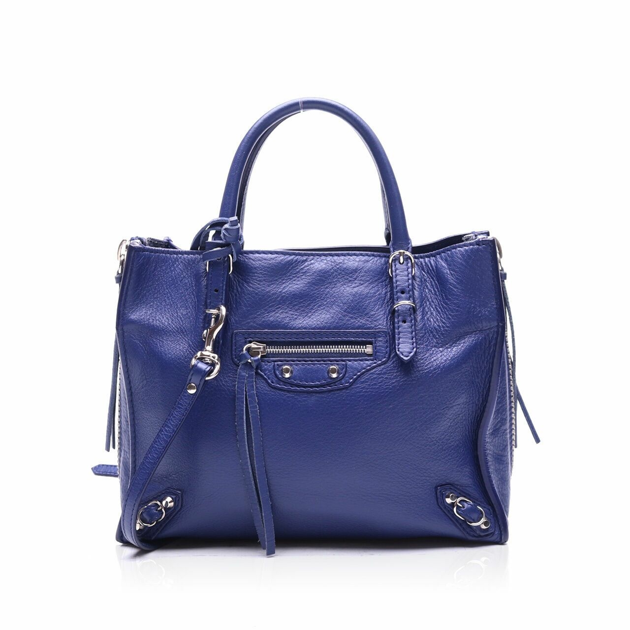 Balenciaga Calfskin Papier Mini A4 Zip Around Bleu Mineral Satchel Bag