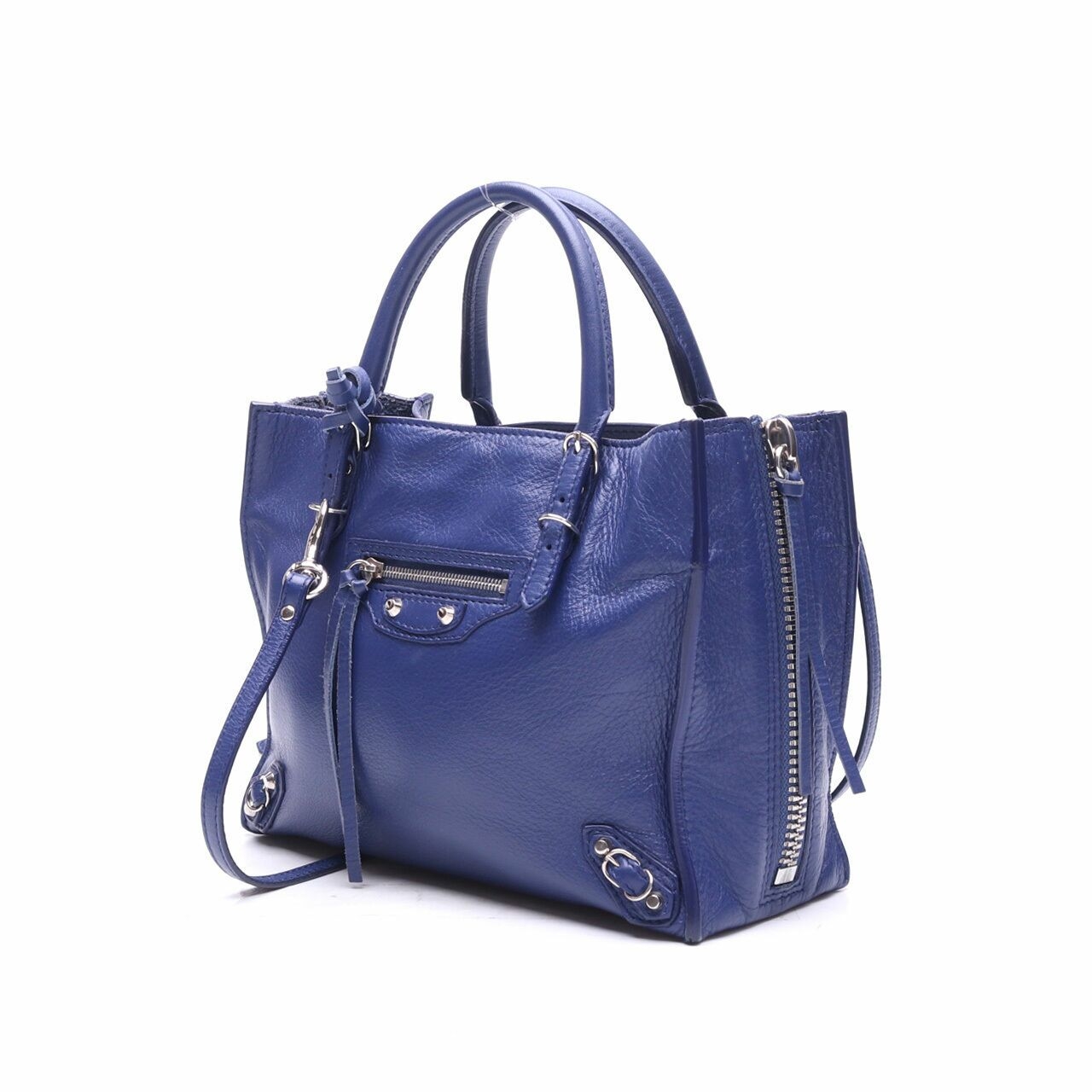 Balenciaga Calfskin Papier Mini A4 Zip Around Bleu Mineral Satchel Bag