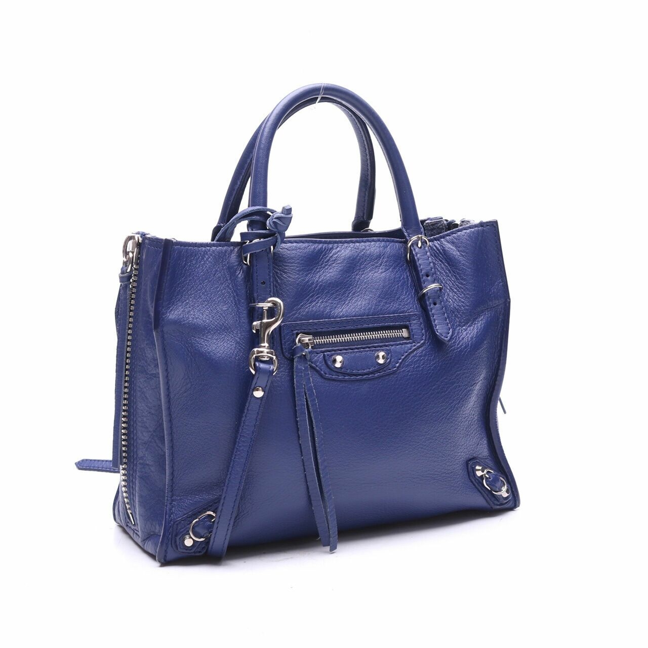 Balenciaga Calfskin Papier Mini A4 Zip Around Bleu Mineral Satchel Bag