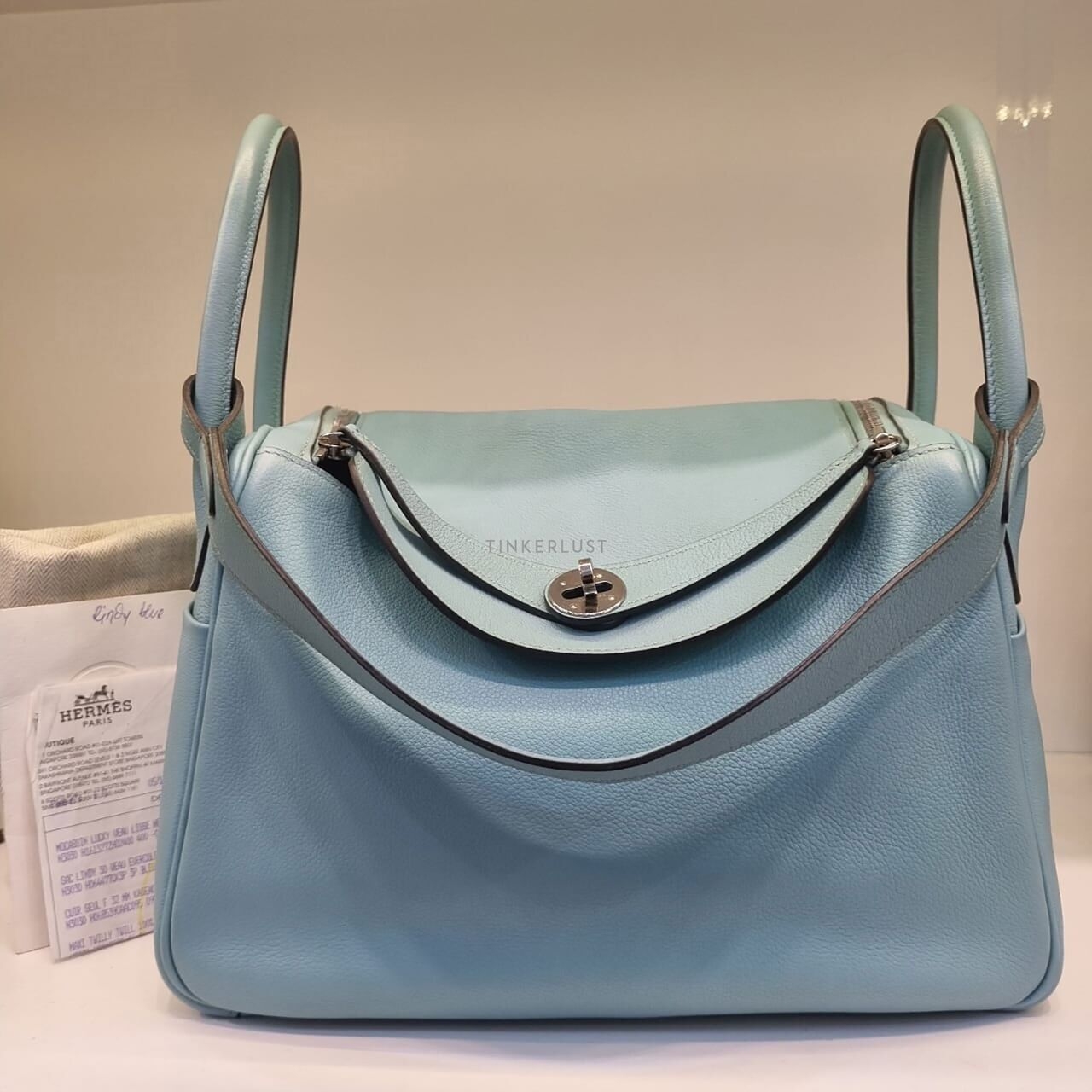 Hermes Lindy 30 Blue Atol Swift PHW #T Shoulder Bag