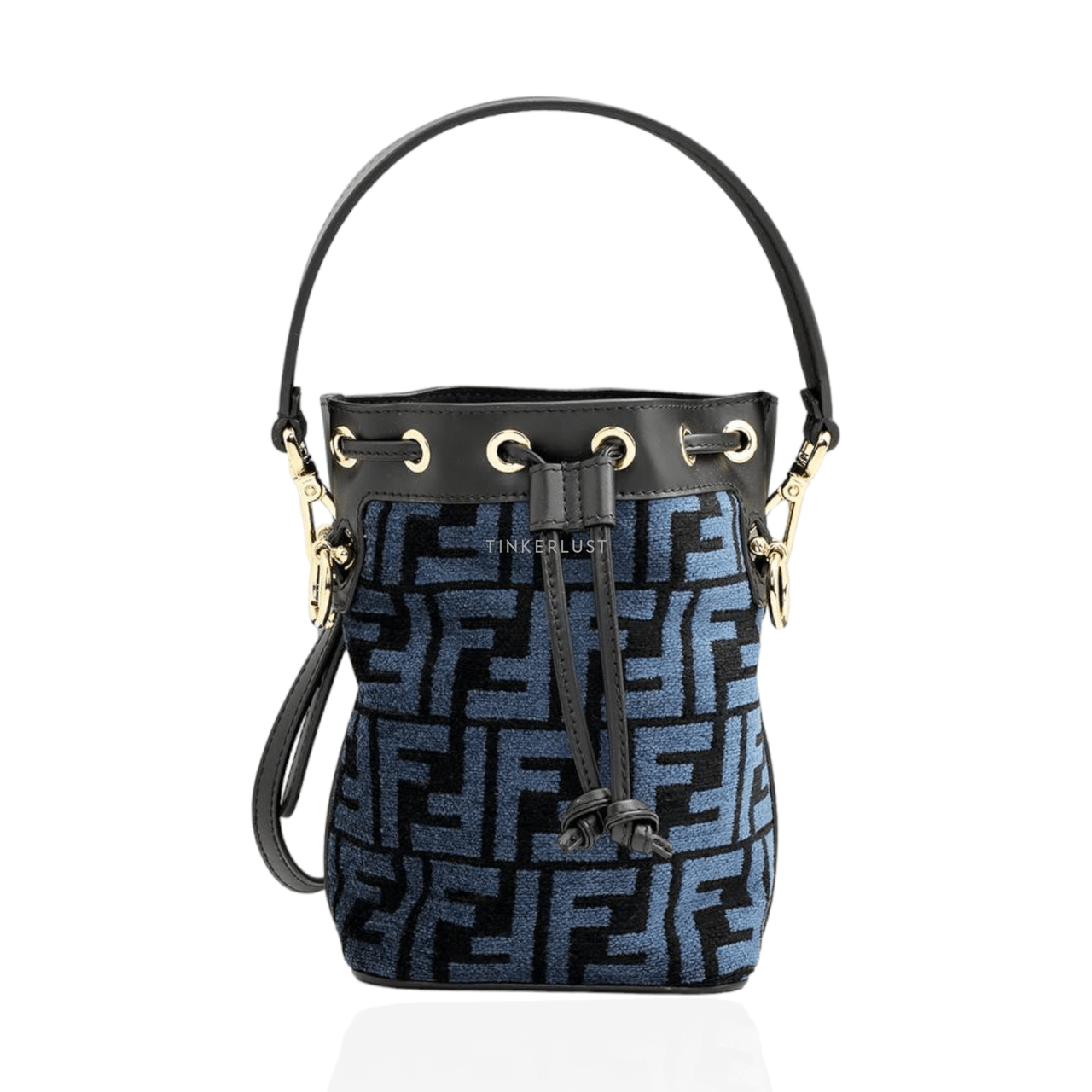 Fendi Mini Mon Tresor Bucket Bag in Blue with FF Tapestry Motif Satchel