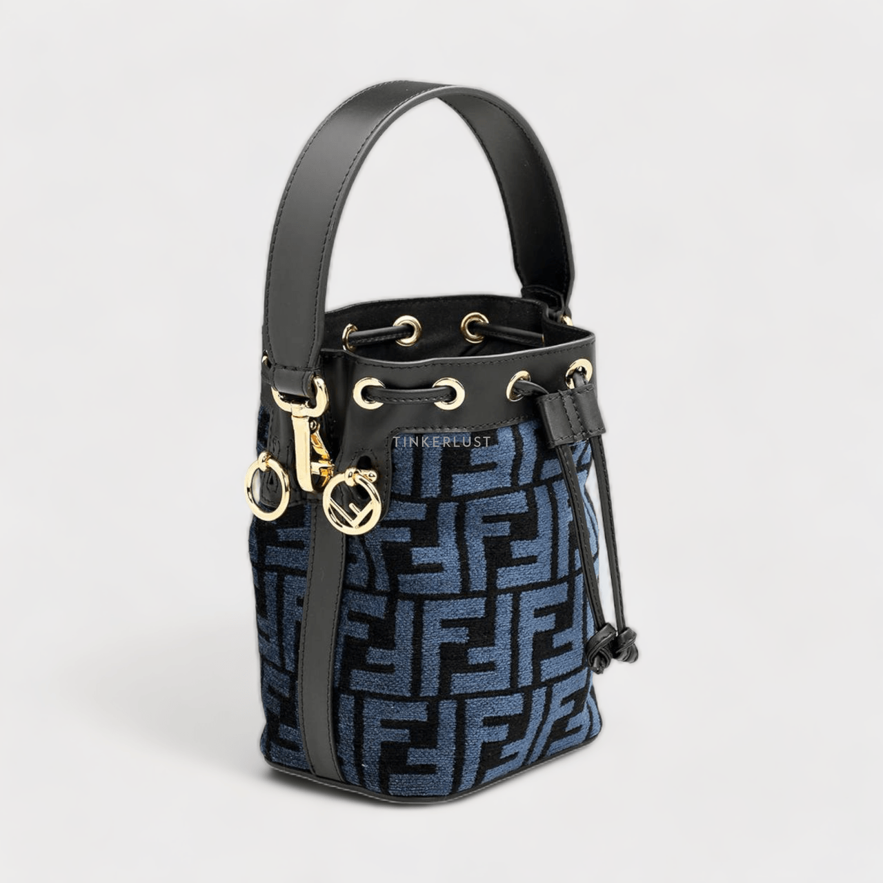 Fendi Mini Mon Tresor Bucket Bag in Blue with FF Tapestry Motif Satchel