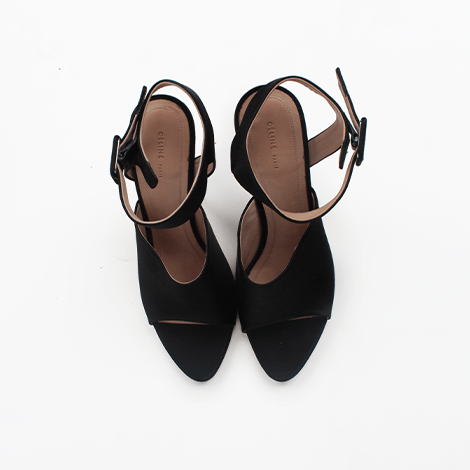 Celine Black Satin Ankle Strap Heels