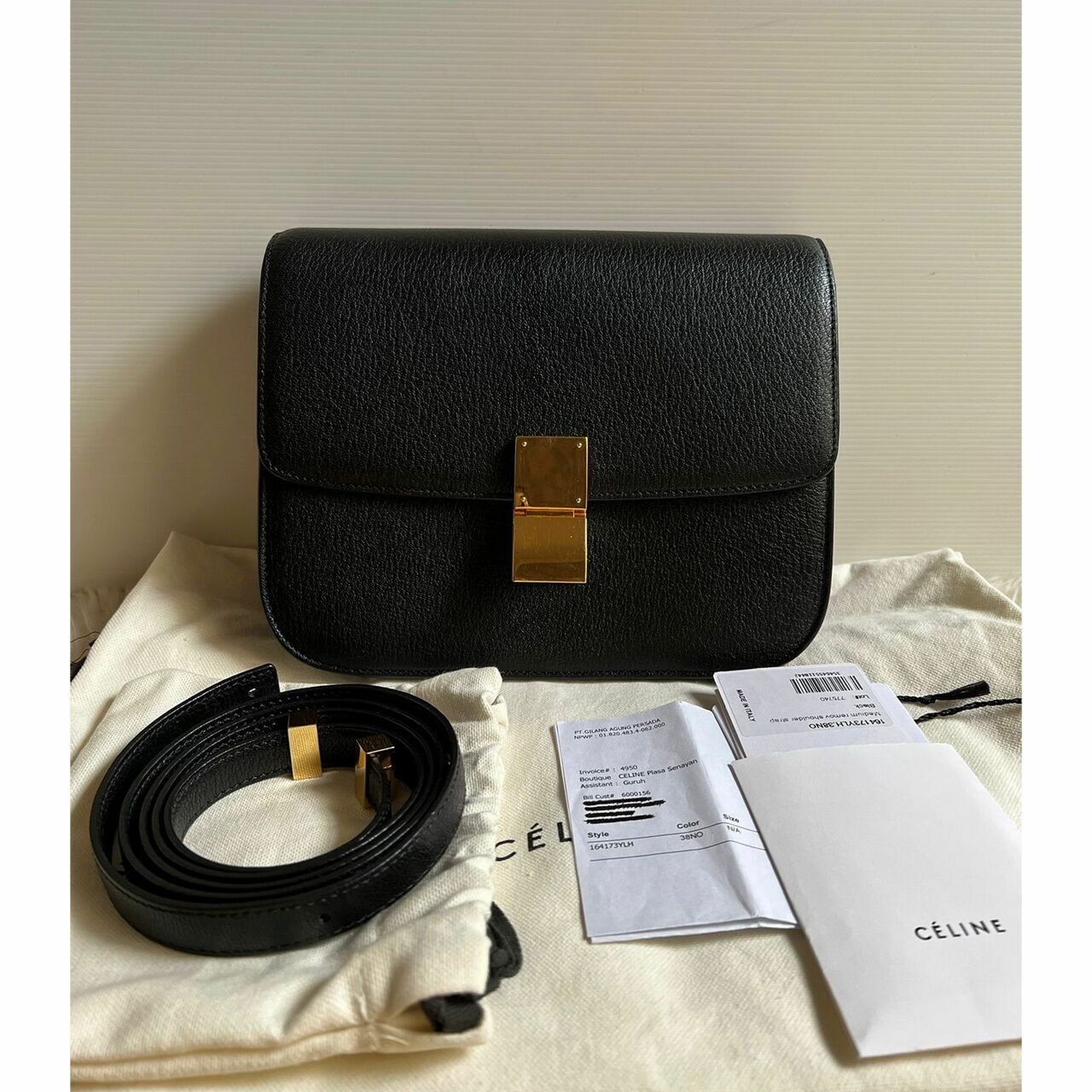 Celine Box Medium Chevre Black GHW Shoulder Bag