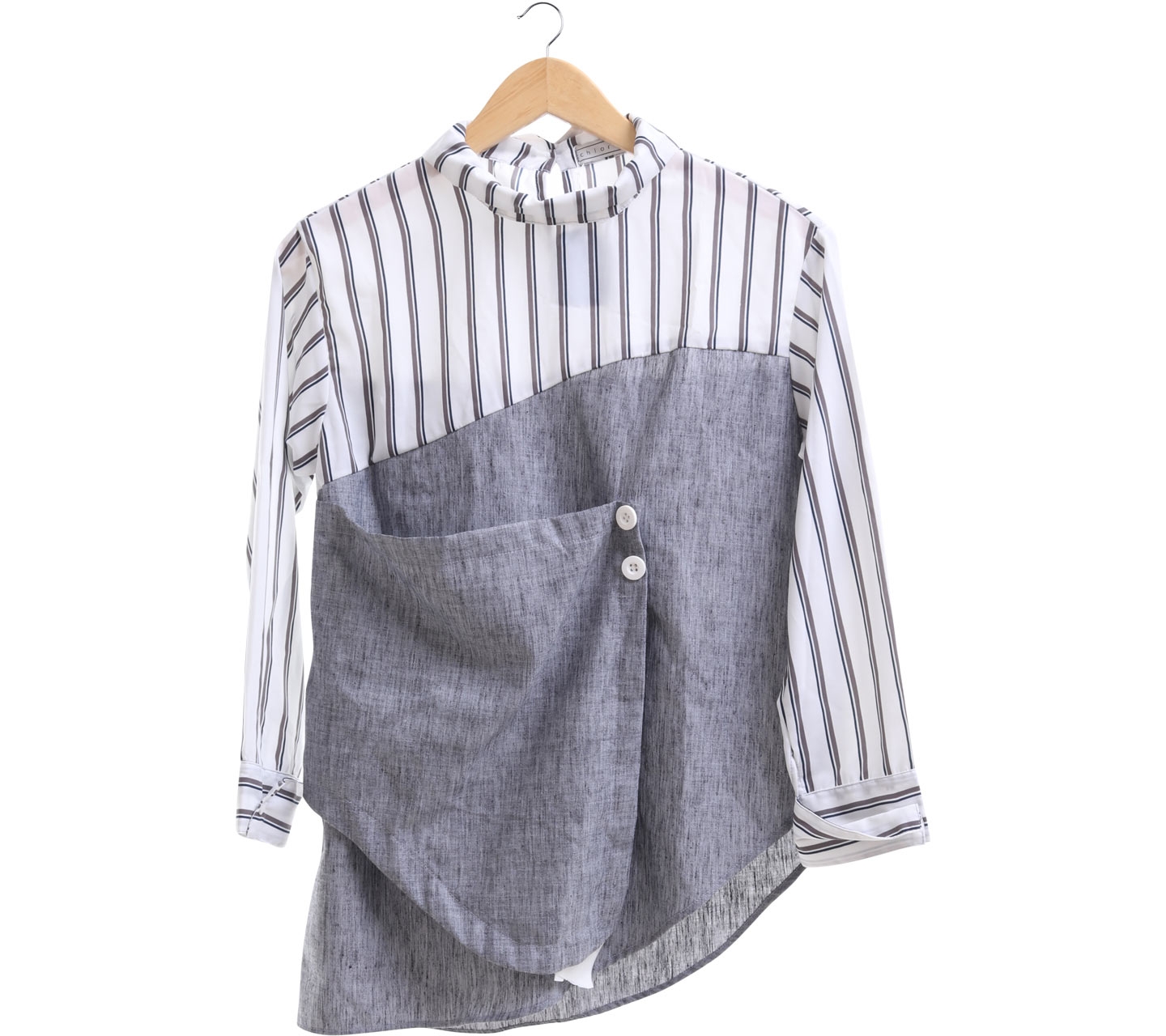 Chlorine Grey and White Striped Blouse