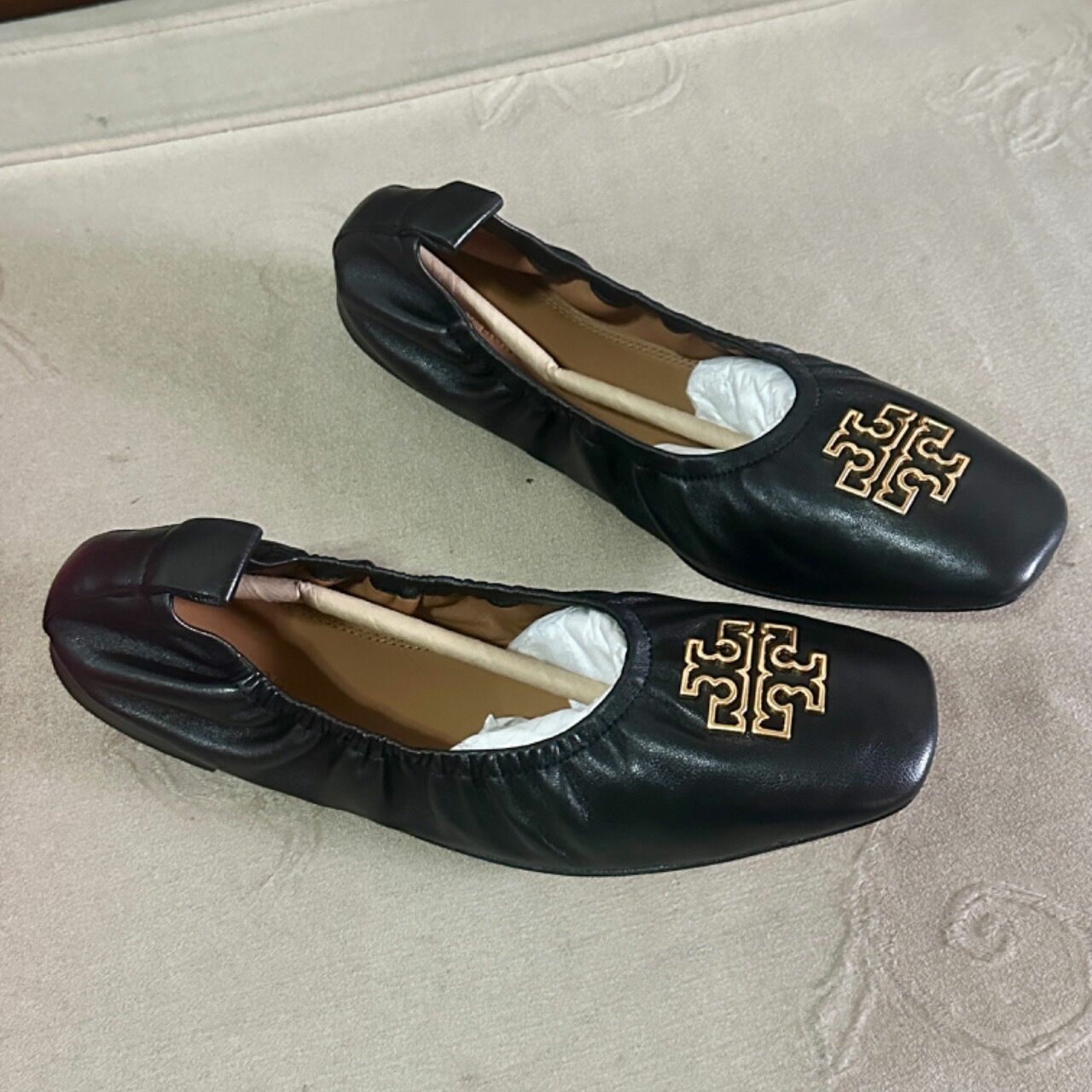 Tory Burch Britten Ballet In Black Leather Flatshoes