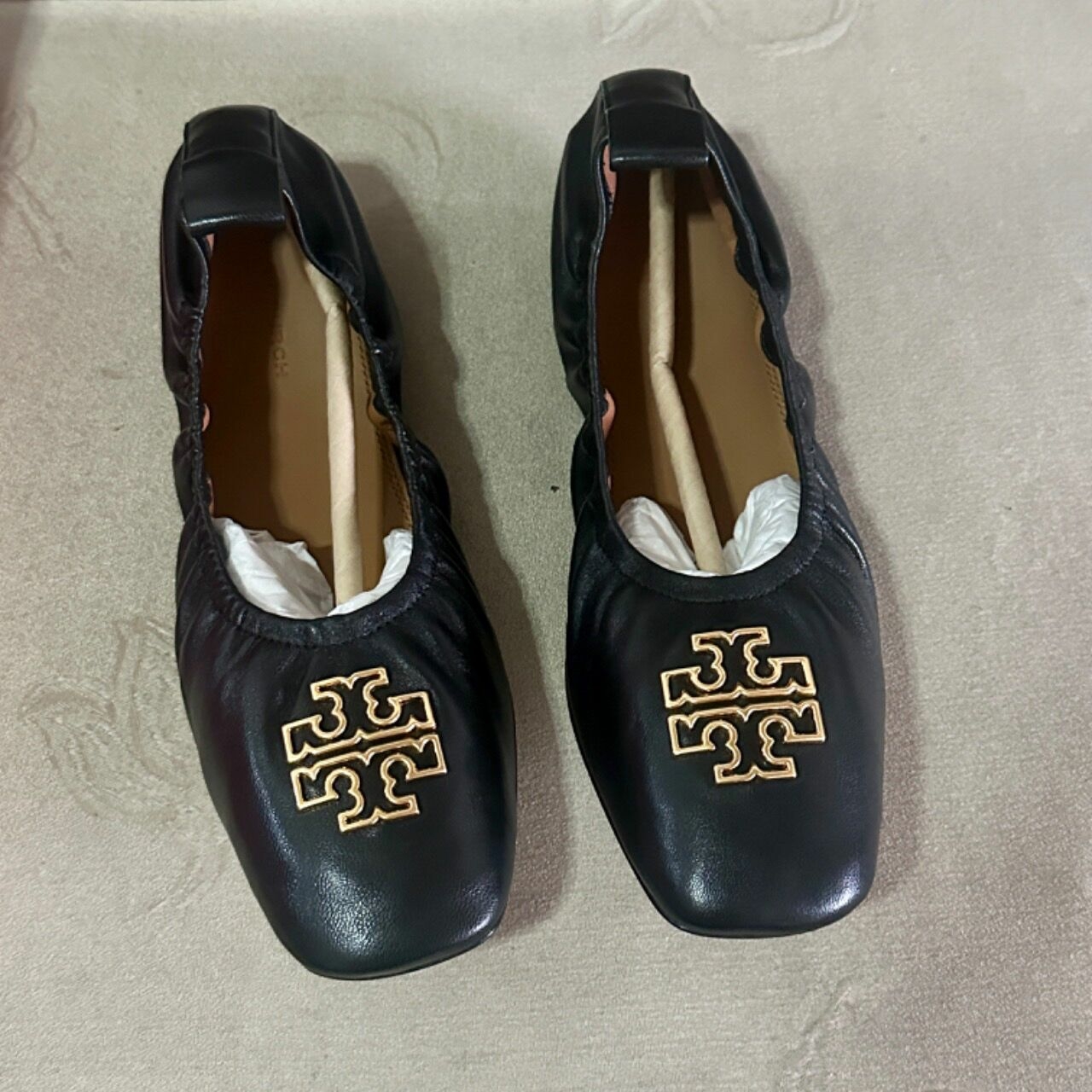 Tory Burch Britten Ballet In Black Leather Flatshoes