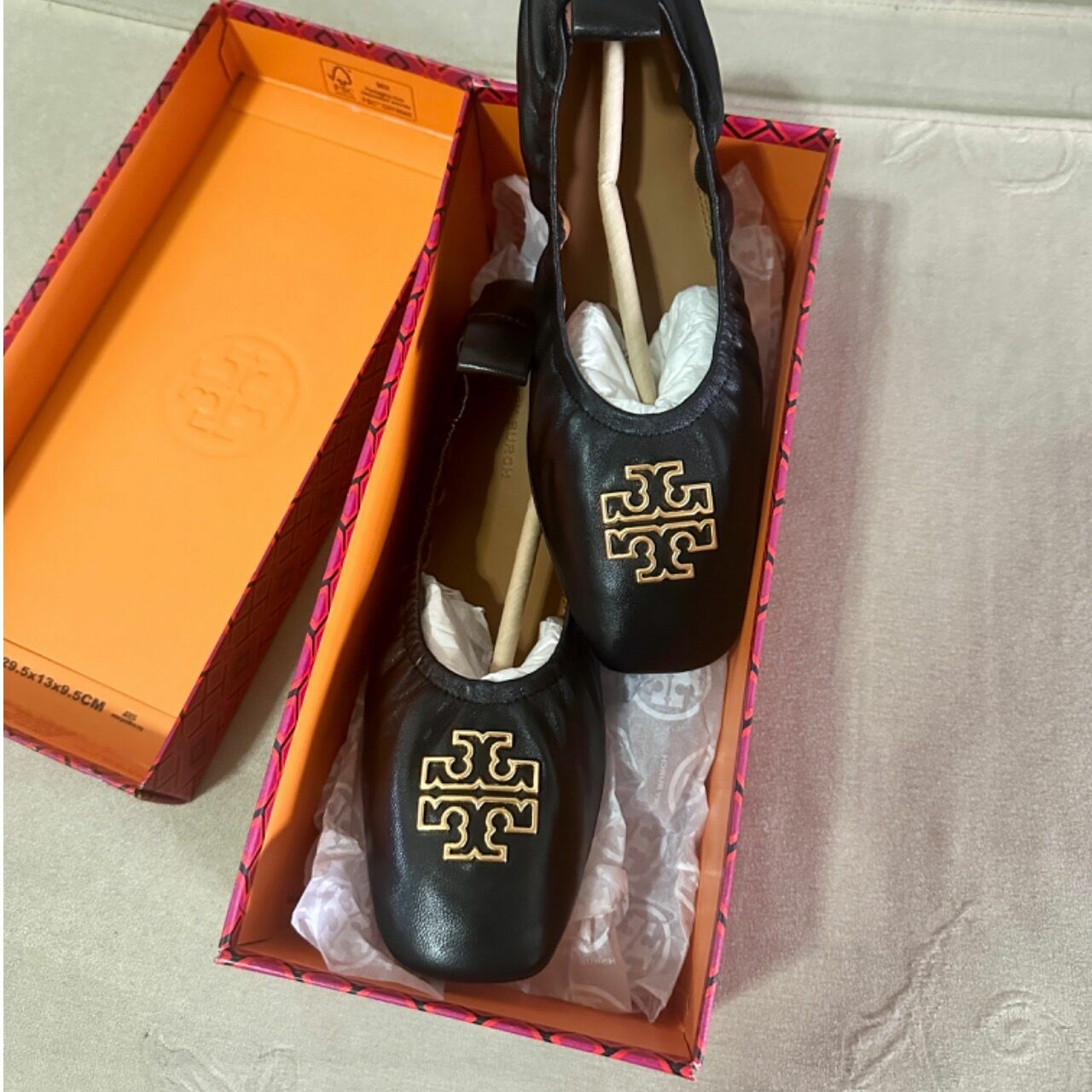 Tory Burch Britten Ballet In Black Leather Flatshoes