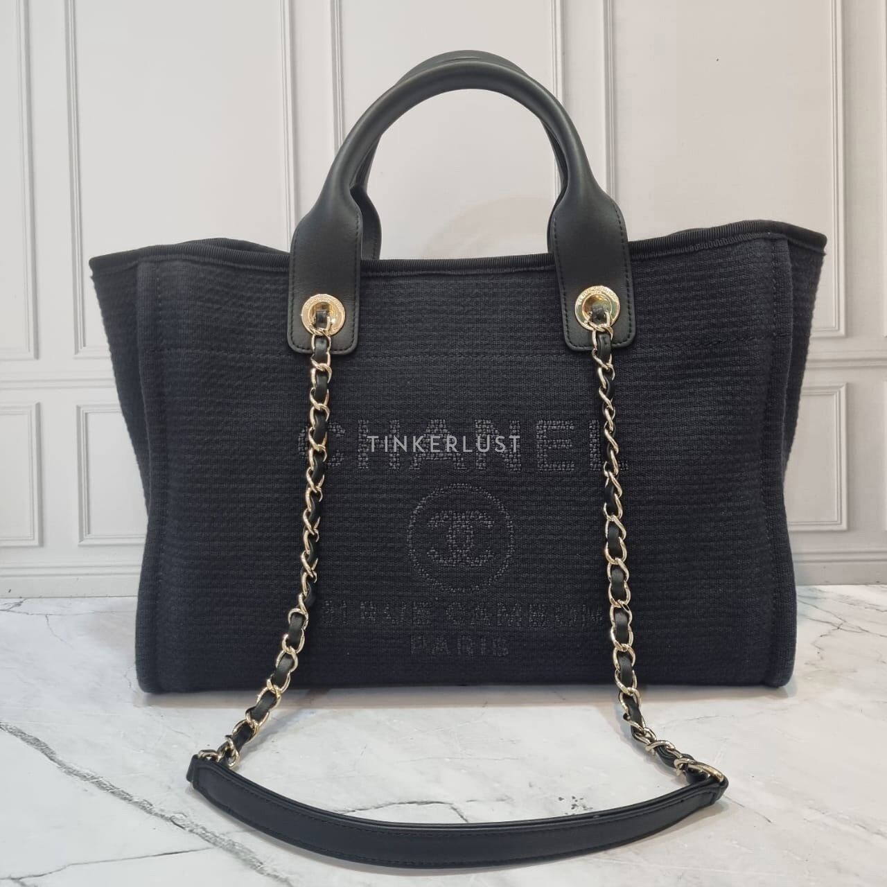 Chanel Deauville Small Canvas Black GHW 2022 Chip Tote Bag