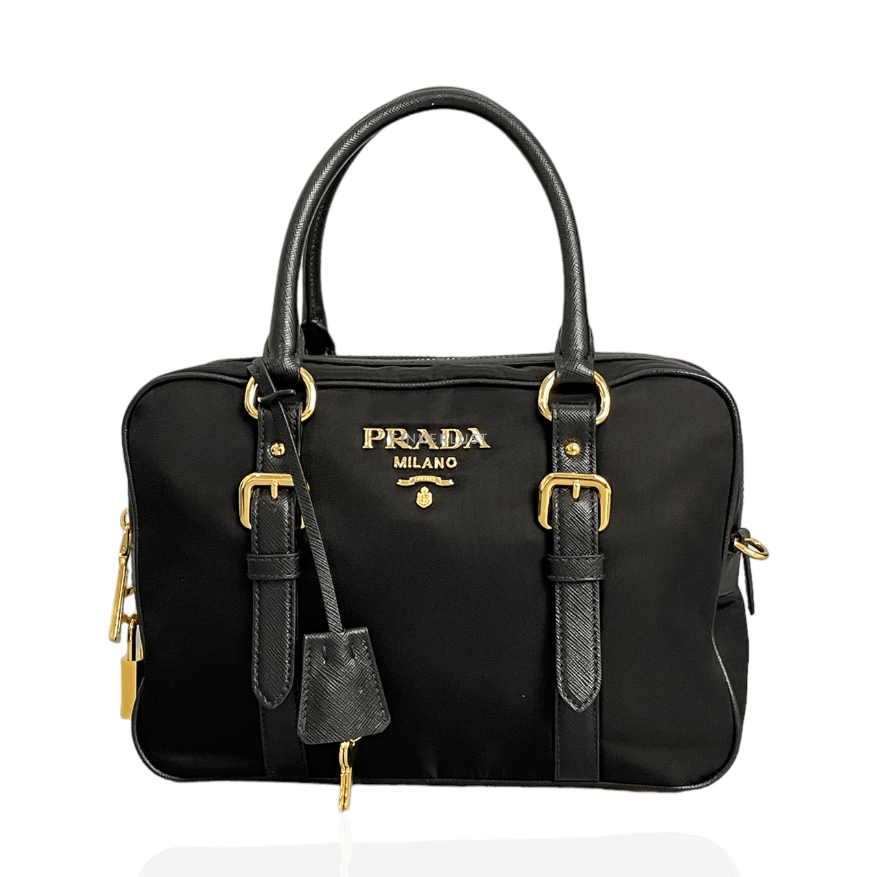  Prada Bauletto Tessuto Saffiano Nero Satchel Bag