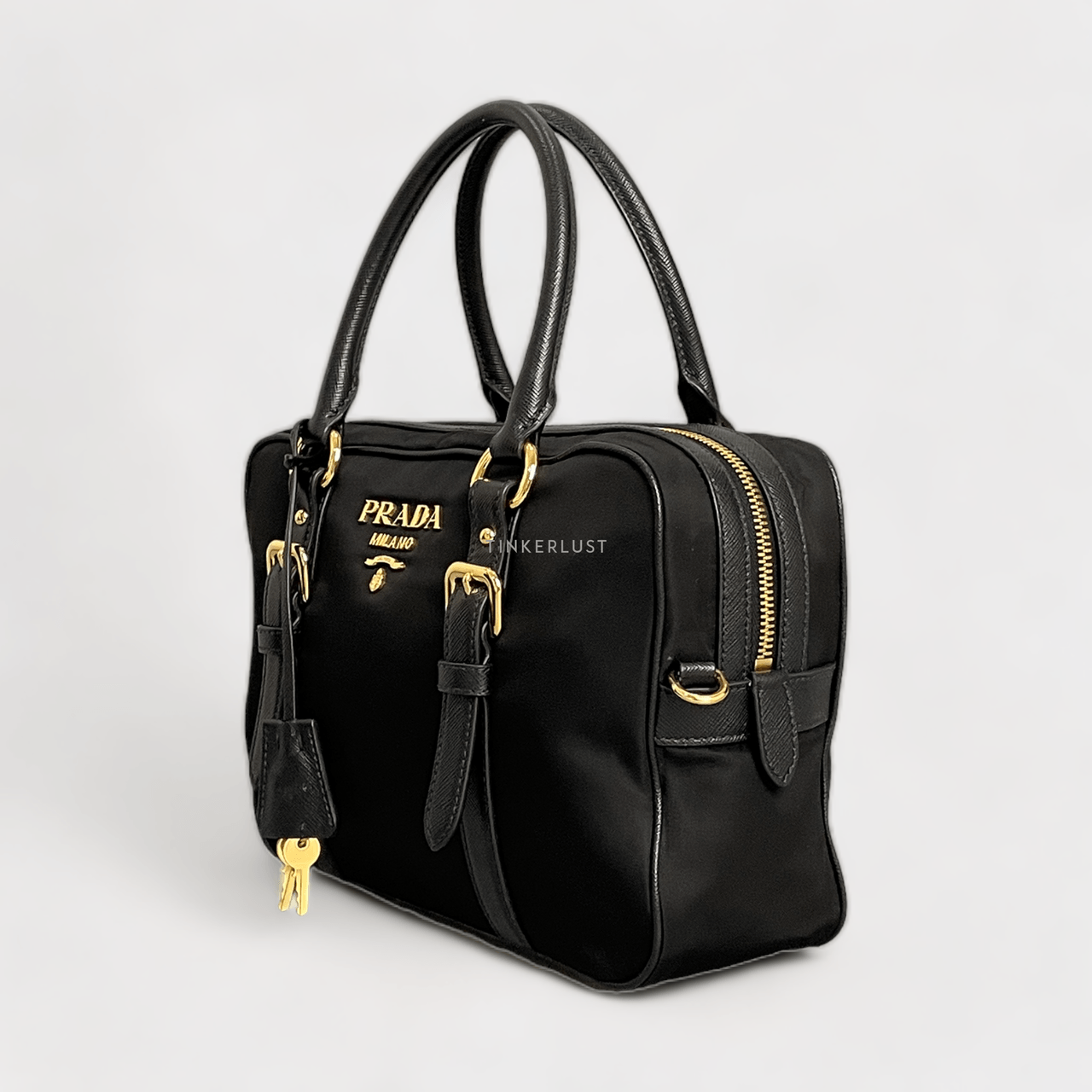  Prada Bauletto Tessuto Saffiano Nero Satchel Bag