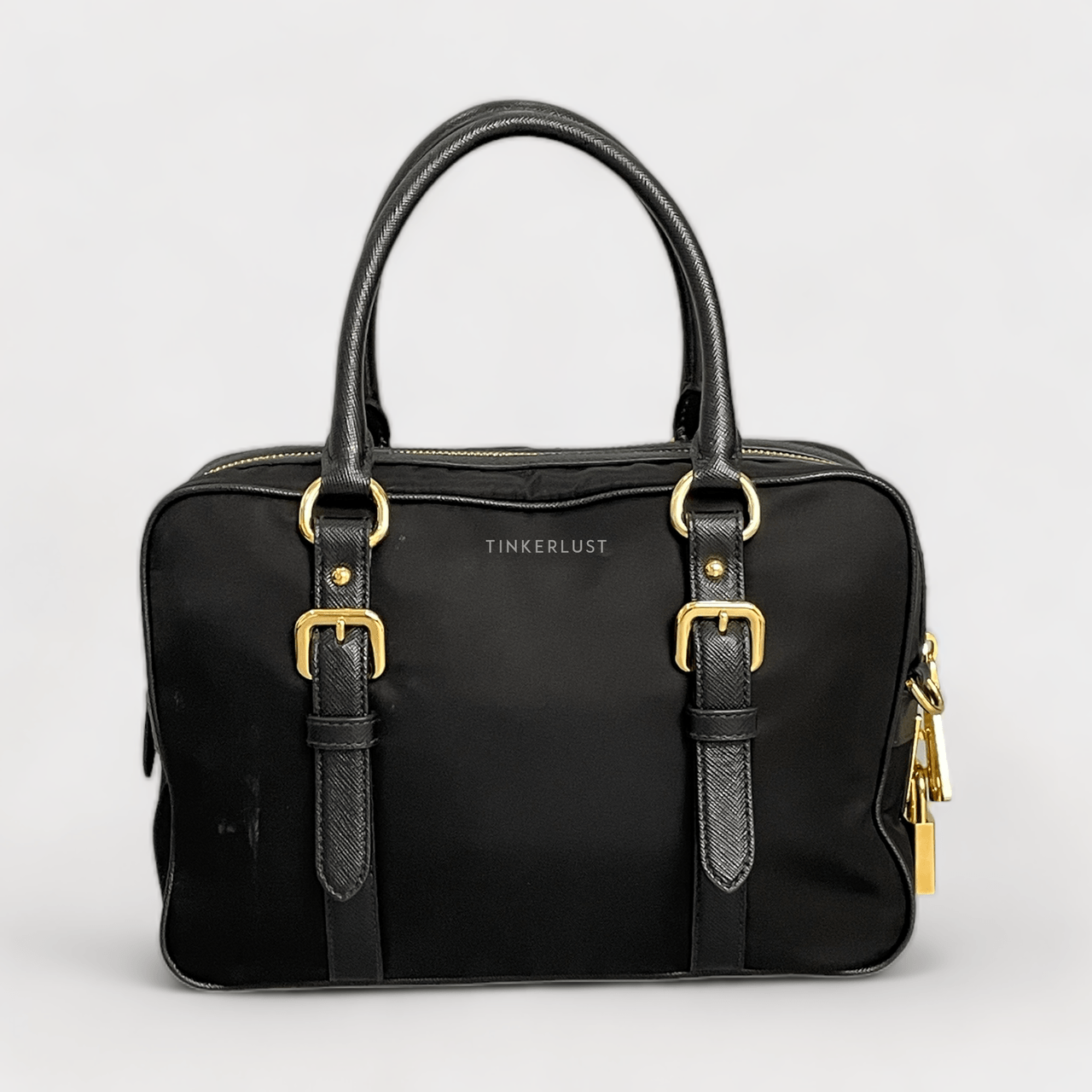  Prada Bauletto Tessuto Saffiano Nero Satchel Bag