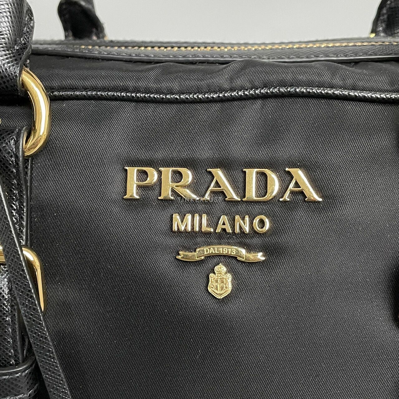  Prada Bauletto Tessuto Saffiano Nero Satchel Bag