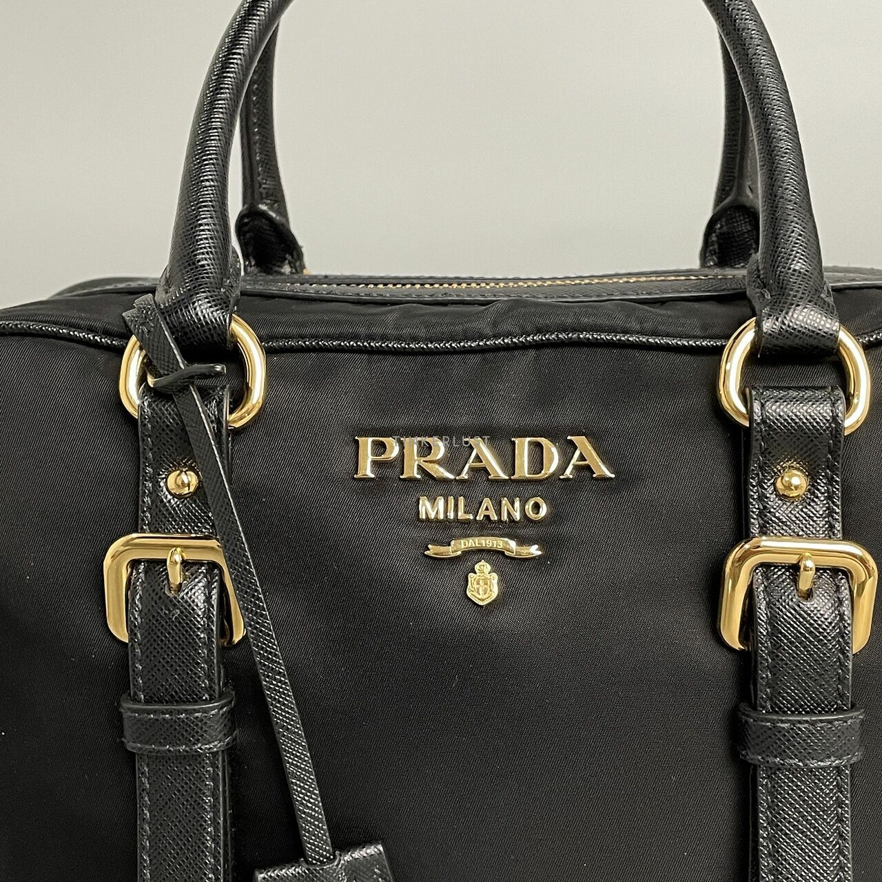  Prada Bauletto Tessuto Saffiano Nero Satchel Bag