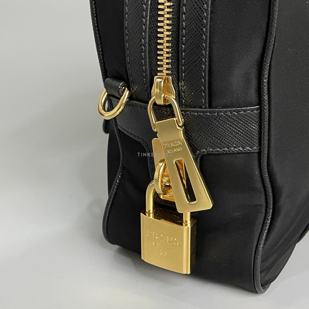  Prada Bauletto Tessuto Saffiano Nero Satchel Bag