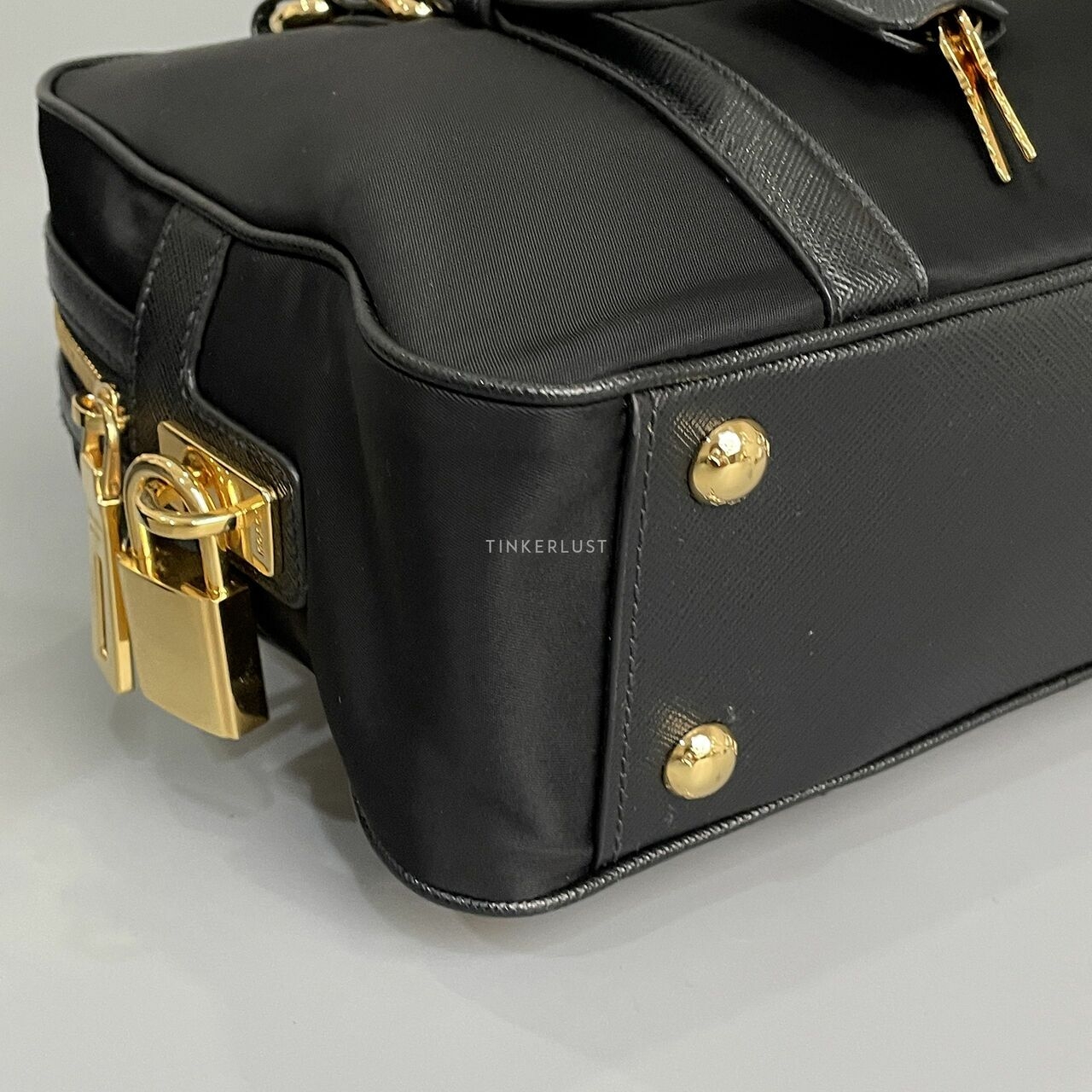  Prada Bauletto Tessuto Saffiano Nero Satchel Bag