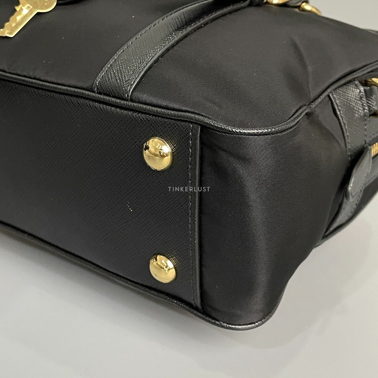  Prada Bauletto Tessuto Saffiano Nero Satchel Bag