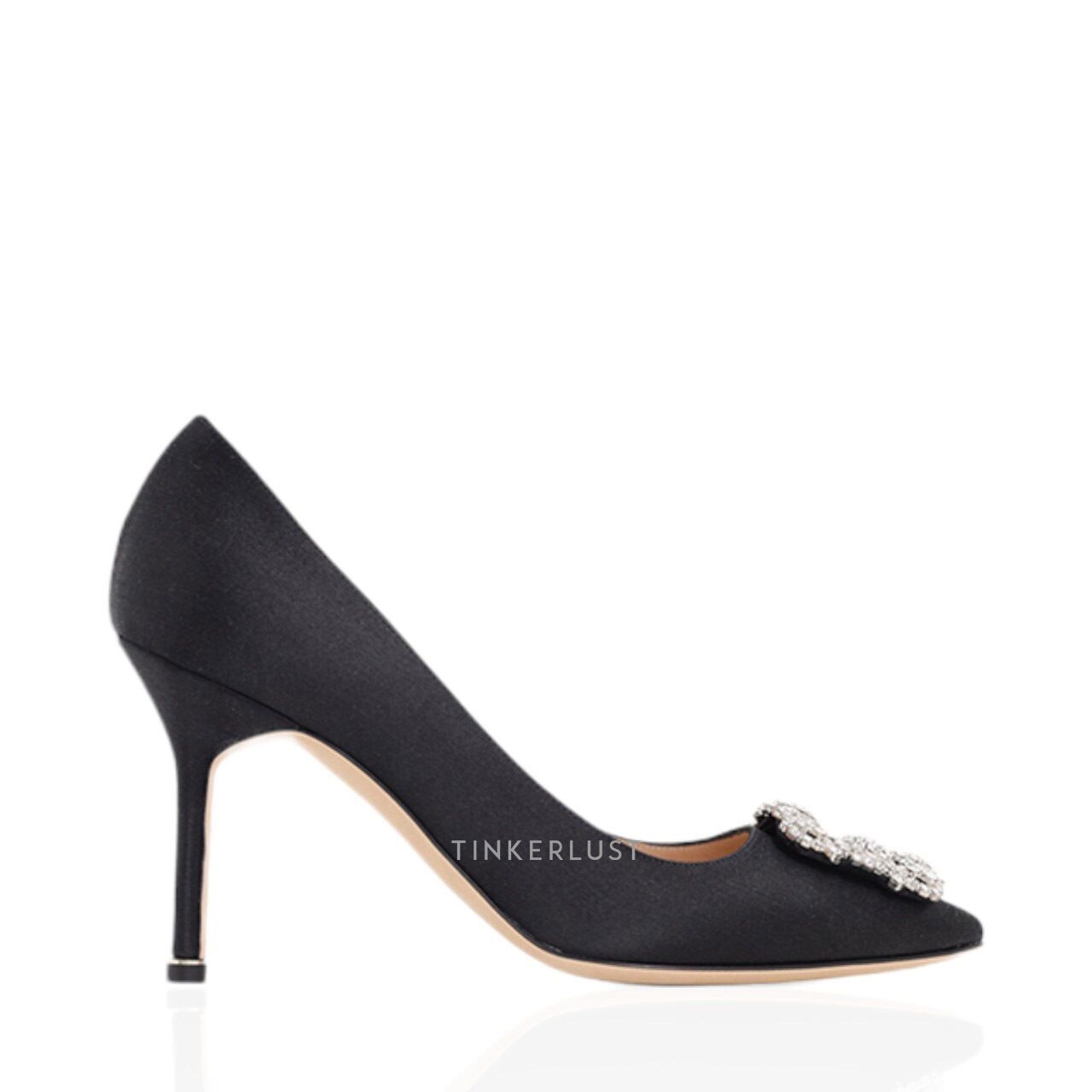 Manolo Blahnik Hangisi Pumps 9cm Black Satin & White Crystal Heels