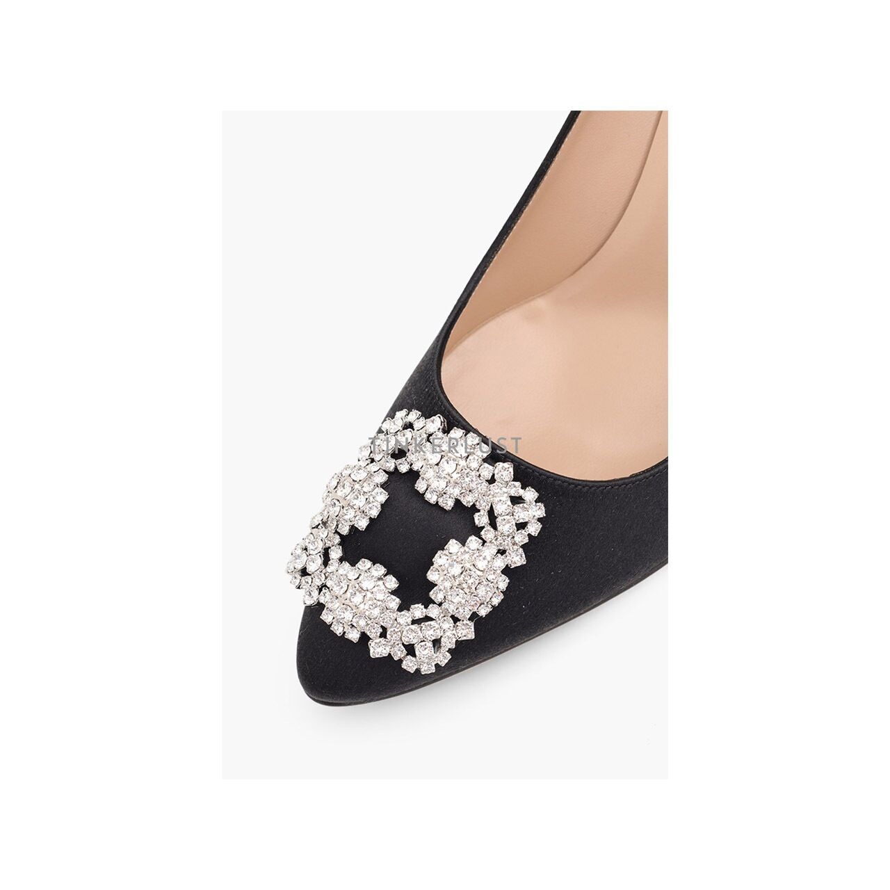 Manolo Blahnik Hangisi Pumps 9cm Black Satin & White Crystal Heels