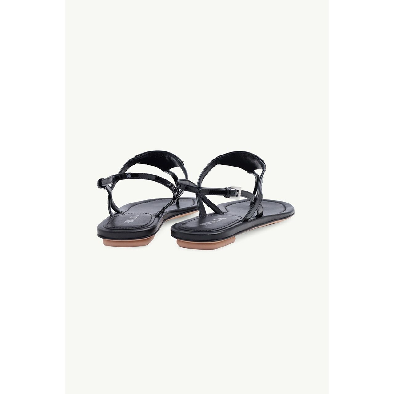 Prada Thong in Black Patent with Triangle Logo Sandals