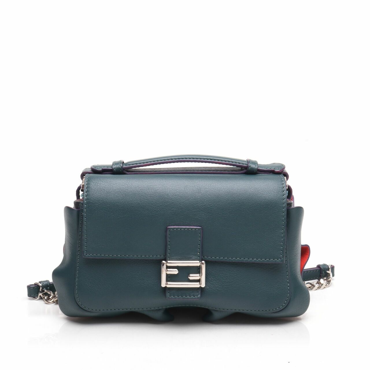 Fendi Double Micro Baguette Leather Shoulder Bag Blue/Dark Green