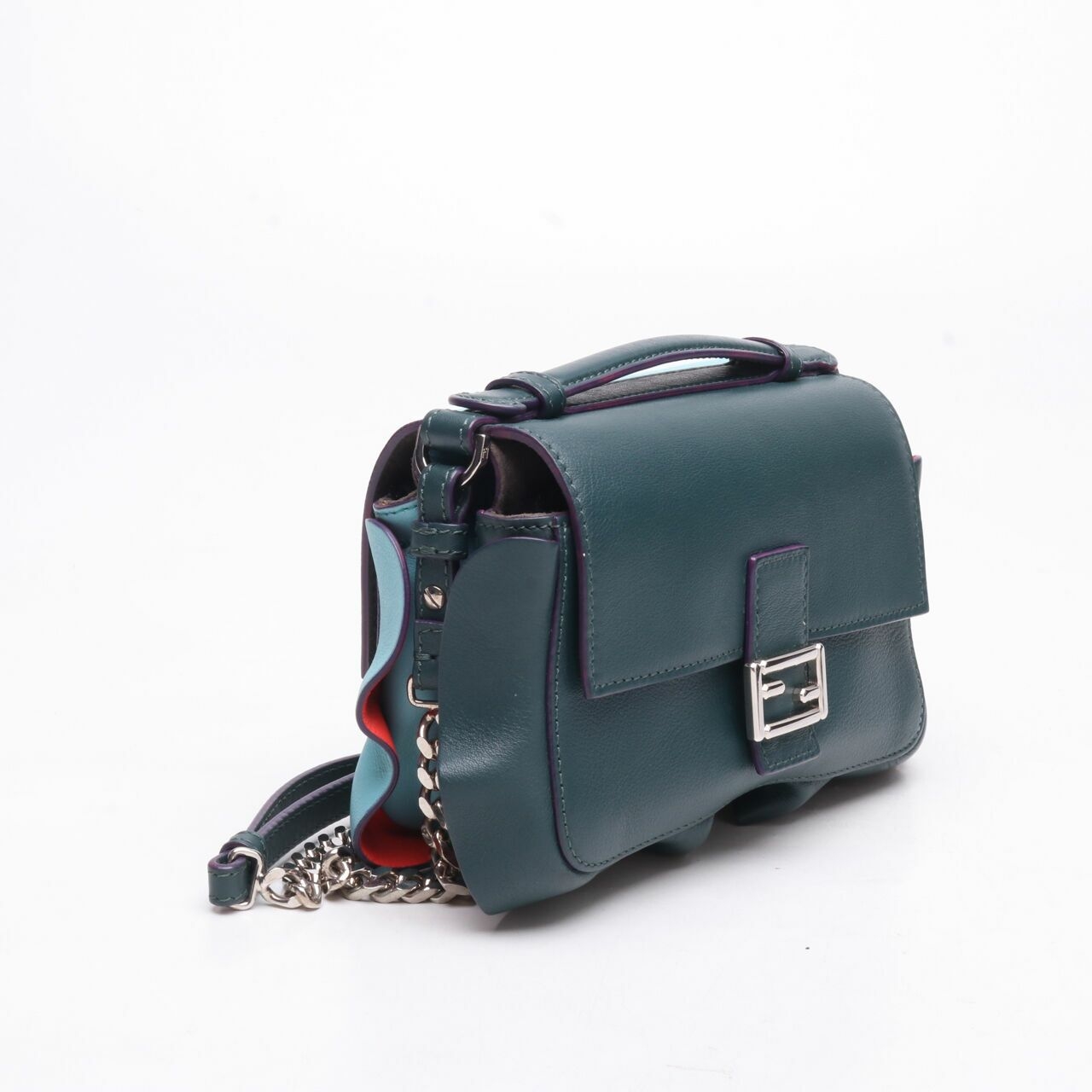 Fendi Double Micro Baguette Leather Shoulder Bag Blue/Dark Green