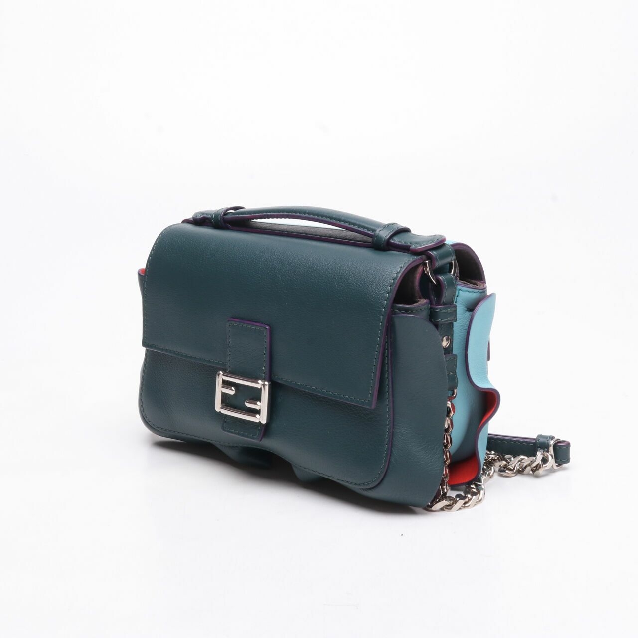 Fendi Double Micro Baguette Leather Shoulder Bag Blue/Dark Green