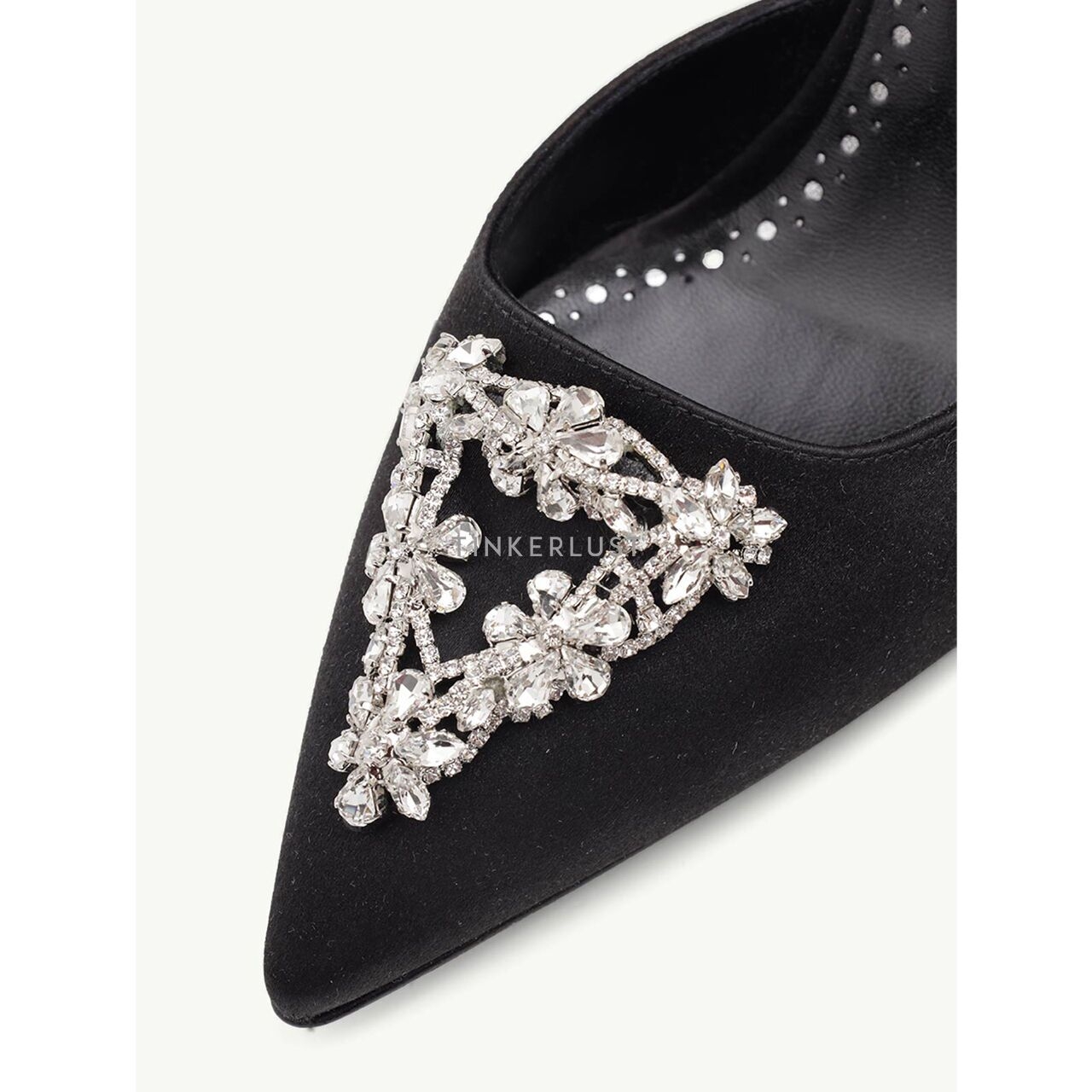 Manolo Blahnik Namutri Triangular Embellished Black Satin & White Crystal Heels